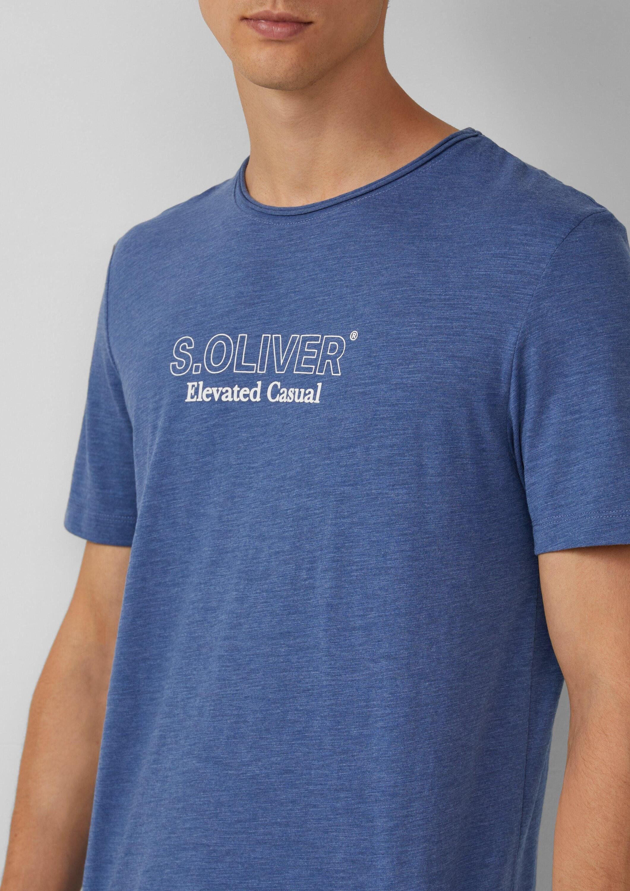s.Oliver Kurzarmshirt T-Shirt Meliertes T-Shirt mit Rollkante und Frontprint