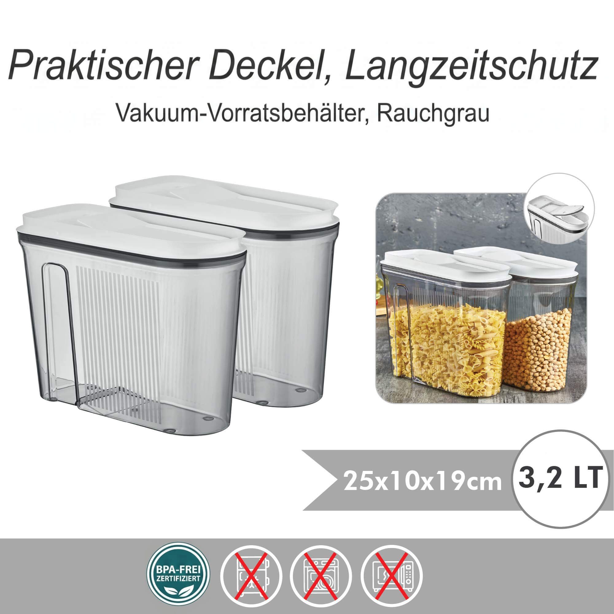Vip Ahmet Vorratsdose Vorratsdosen mit Deckel, BPA-frei Kunststoff, 12-tlg, 12x3,2L, Kunststoff, (12-tlg., 12er-Set, 12x3,2L), Vakuumdeckel mit Ausgießöffnung – Bild 3 von 5