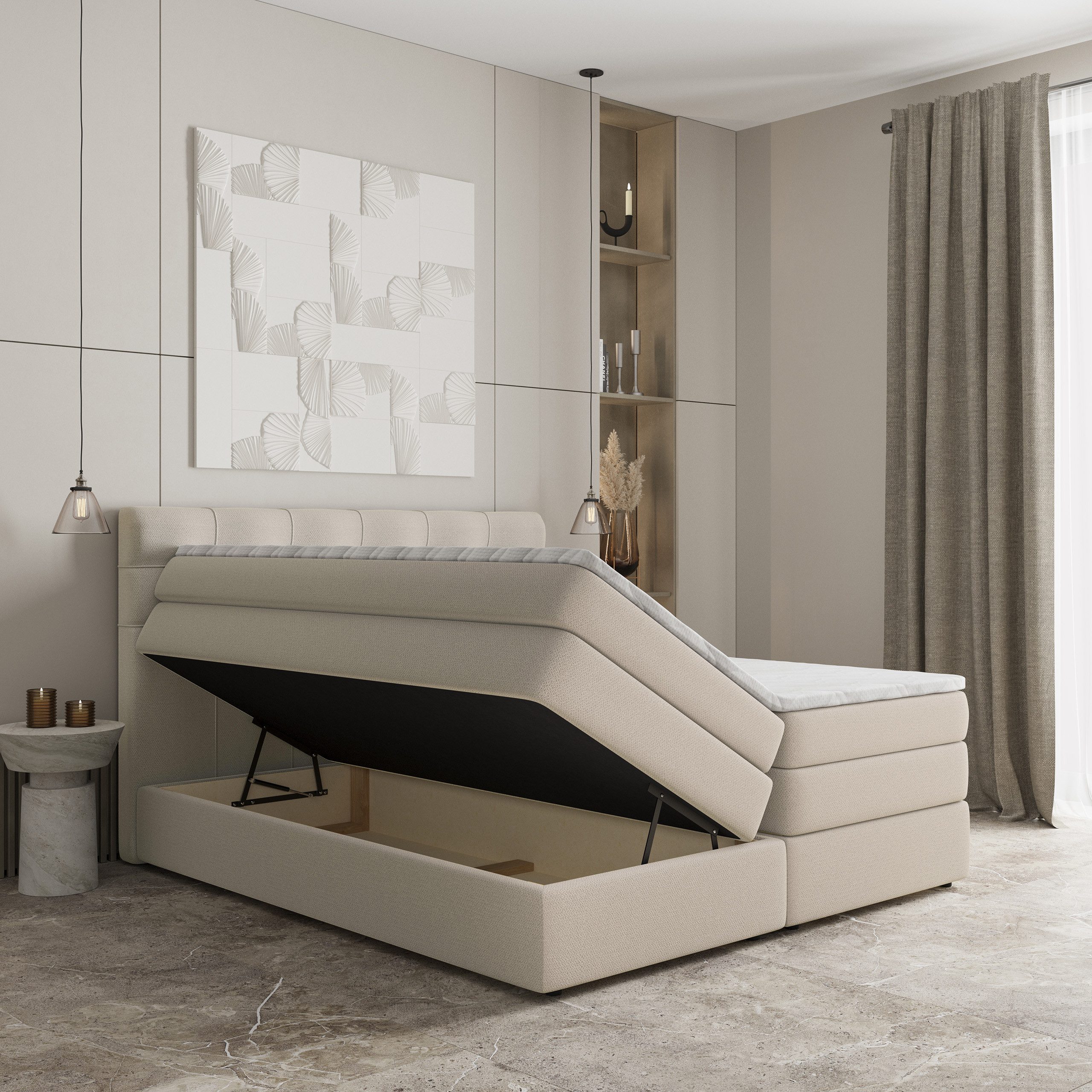 Masseno Boxspringbett AREZI 160x200 cm mit Bonell Matratze und Topper, Doppelbett, Polsterbett mit Kopfteil, Boxspringbett – Bild 4 von 5