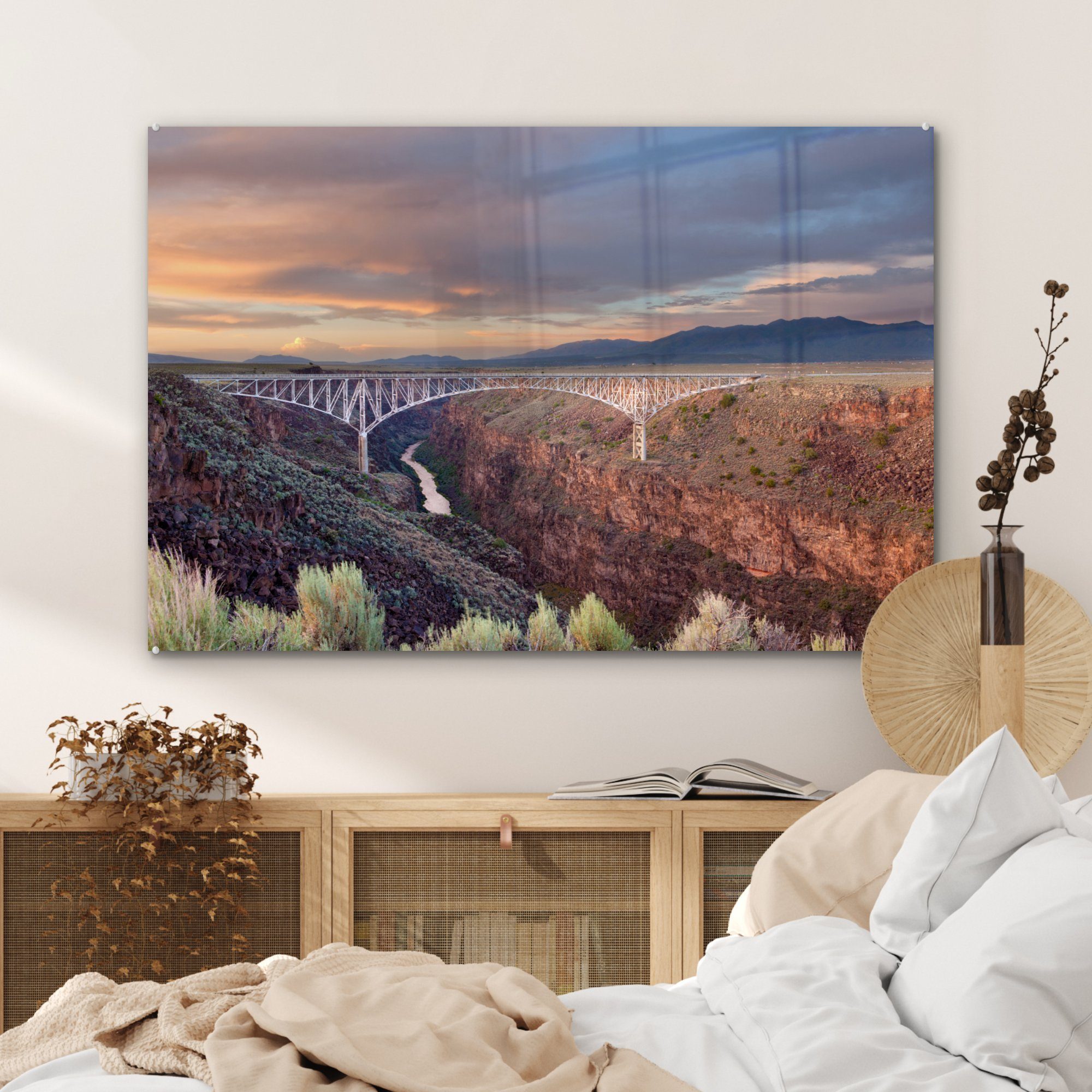 Rio-Grande-Schlucht, Brücke Acrylglasbild Taos Schlafzimmer MuchoWow New Mexico, Wohnzimmer Acrylglasbilder St), die über County, (1 &