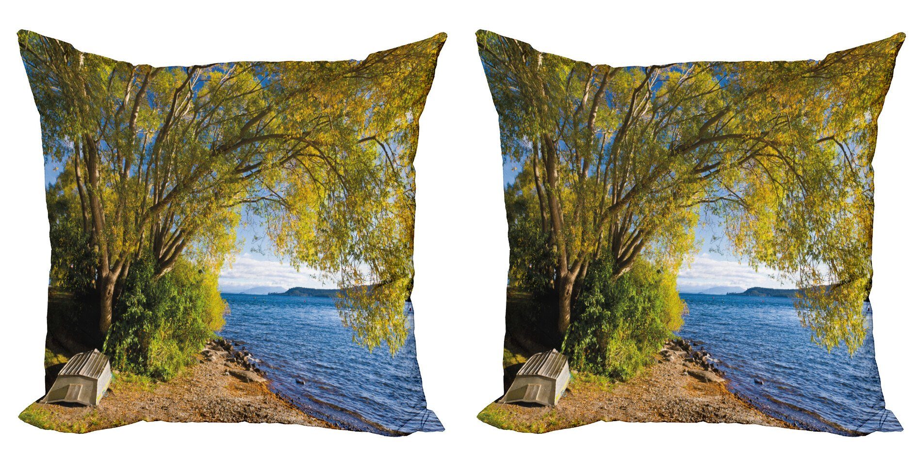 Kissenbezüge Modern Accent Doppelseitiger Digitaldruck, Abakuhaus (2 Stück), Angeln Boot unter dem Baum | Kissenbezüge