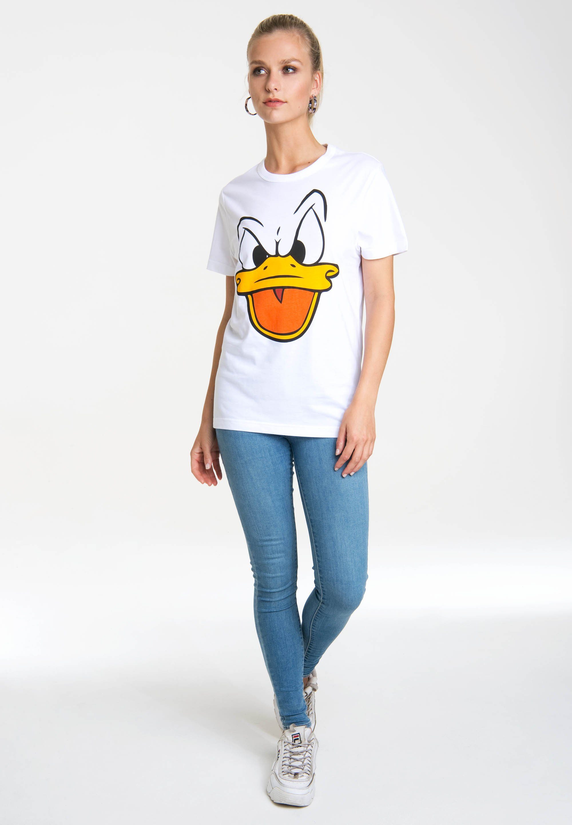 LOGOSHIRT T-Shirt Donald Duck – lizenziertem mit Face Originaldesign