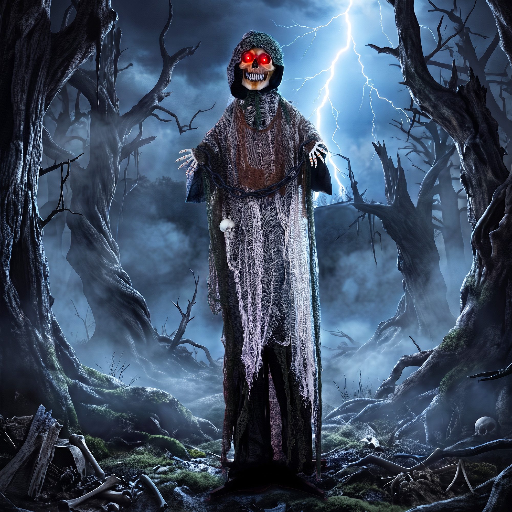 HOMCOM Dekofigur Animierter Halloween Sensenmann (Set, 1 St., 1tlg), Sound- und Berührungsaktivierung, LED-Augen