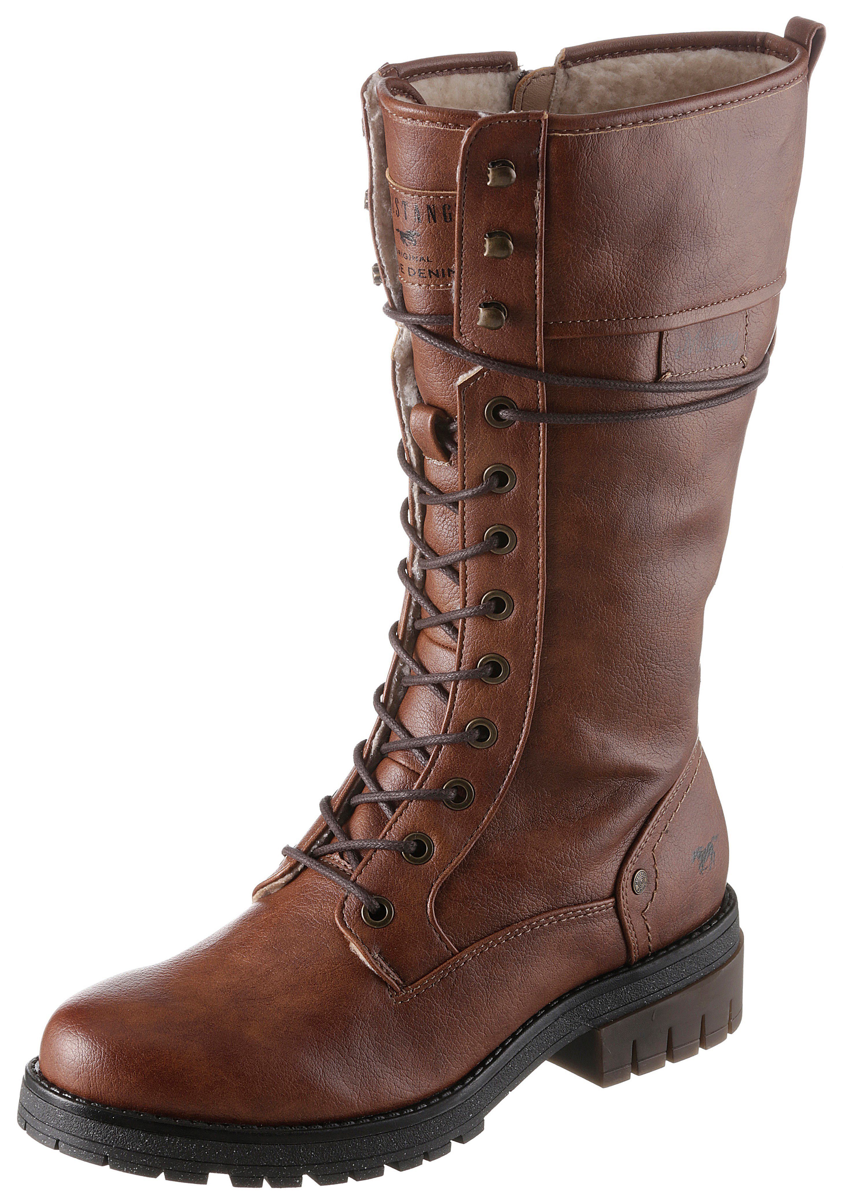 Mustang Shoes Winterstiefel mit variablen XS-Schaft cognac | Schnürstiefel