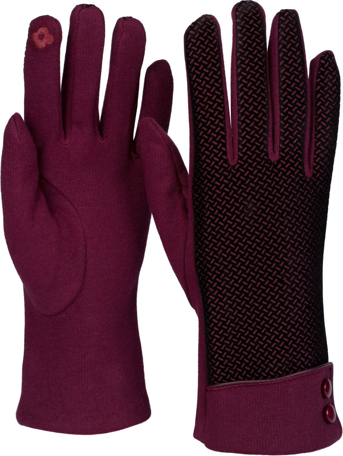 styleBREAKER Baumwollhandschuhe Touchscreen Handschuhe mit weichem Riffel Muster Bordeaux-Rot