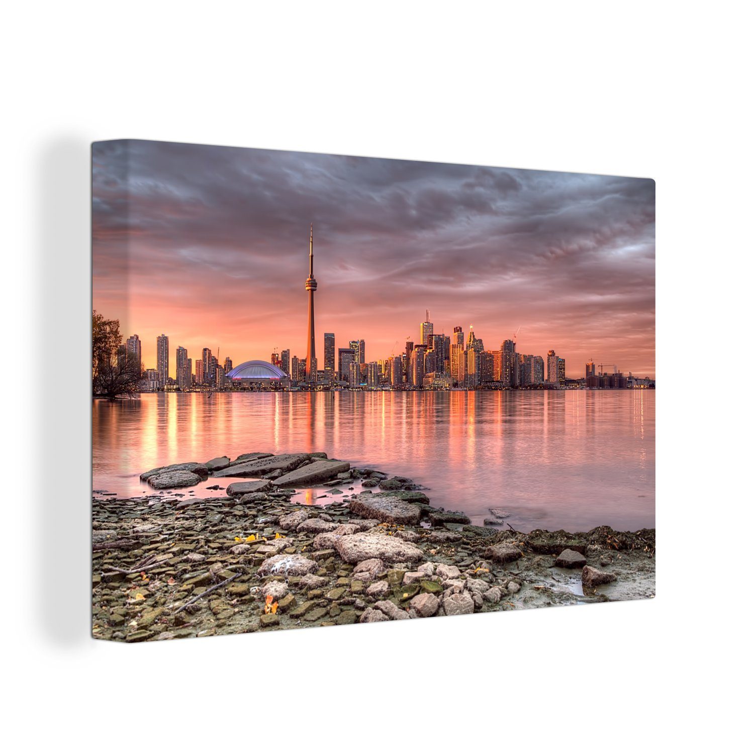 OneMillionCanvasses® Leinwandbild Die Stadtsilhouette von Toronto bei Sonnenuntergang in Nordamerika, (1 St), Wandbild Leinwandbilder, Aufhängefertig, Wanddeko, 30x20 cm