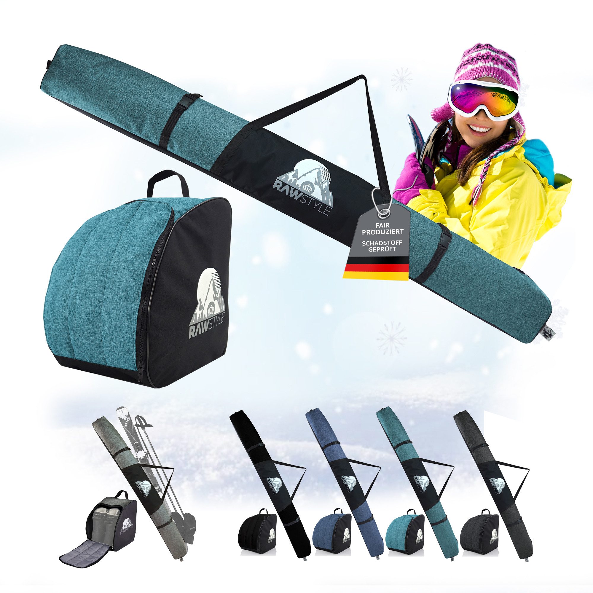 Skitasche Skitasche Ski-Schuh-Tasche KOMBI SET 160cm oder 180cm wasserdicht Mod3