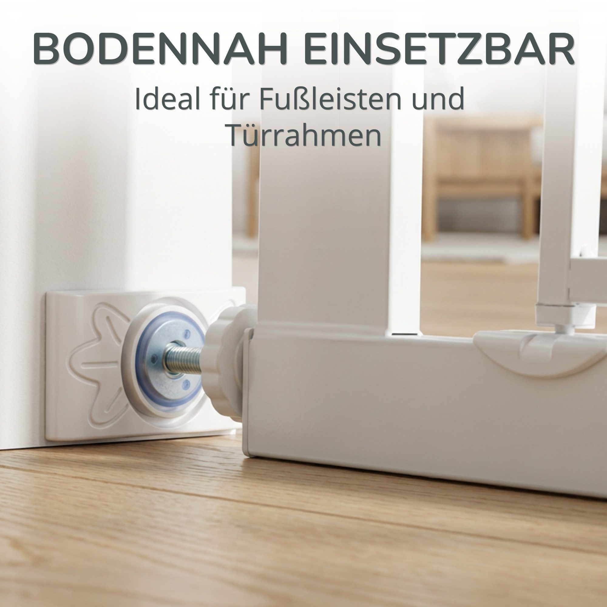 Bronea Treppenschutzgitter 4x Wandschutzpads POWER-GRIP ULTRA für Treppenschutzgitter & Türgitter (Set, Rechteckige Wandschutz & Türschutz für Baby Klemmgitter  – Bild 2 von 5