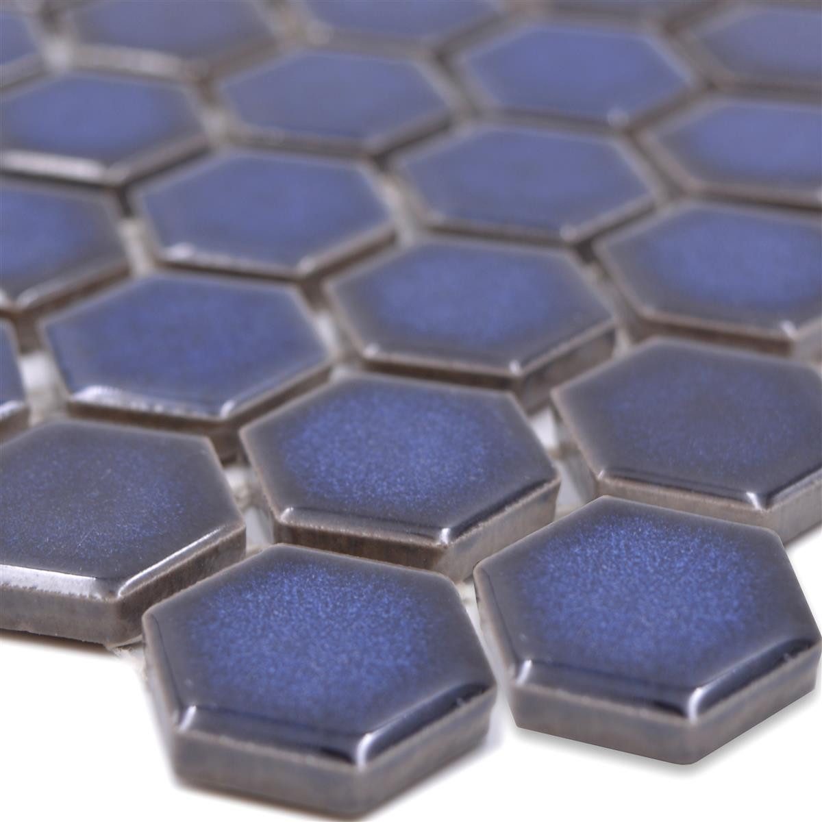 Mosafil Mosaikfliesen Keramikmosaik Fliesen Salomon Hexagon H23, Keramik 30.000x26.000, blau, Verlegefertig auf ein Netz geklebt - Frostsicher - Wasserfest