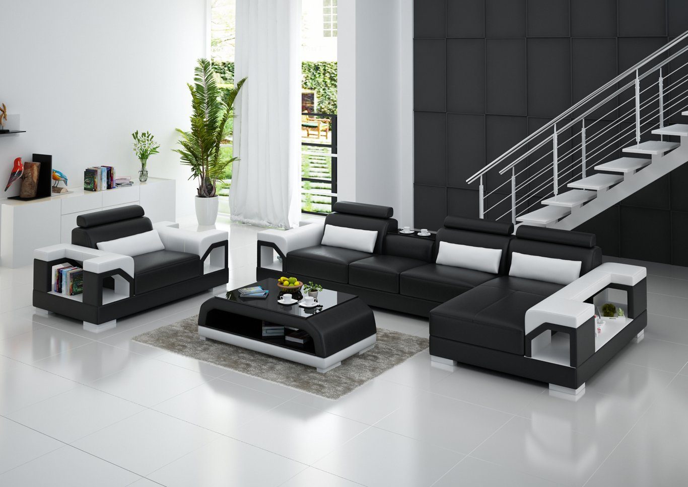 JVmoebel Wohnzimmer-Set, Wohnlandschaft Ecksofa L Form Sessel Set Garnitur Modern Sofa Braun/Weiß