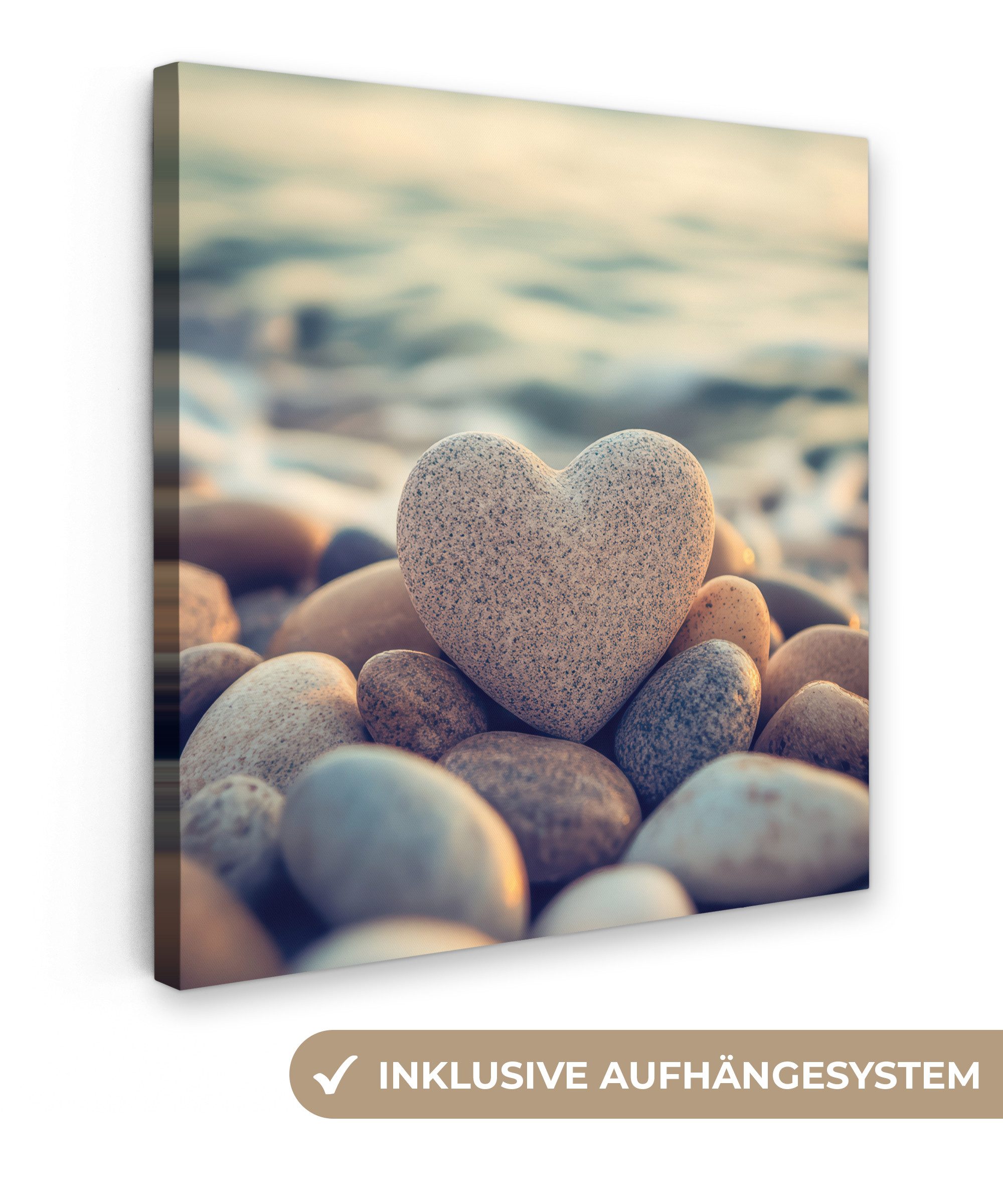 OneMillionCanvasses® Leinwandbild Herz - Steine - Natur - Kieselsteine - Ze günstig online kaufen