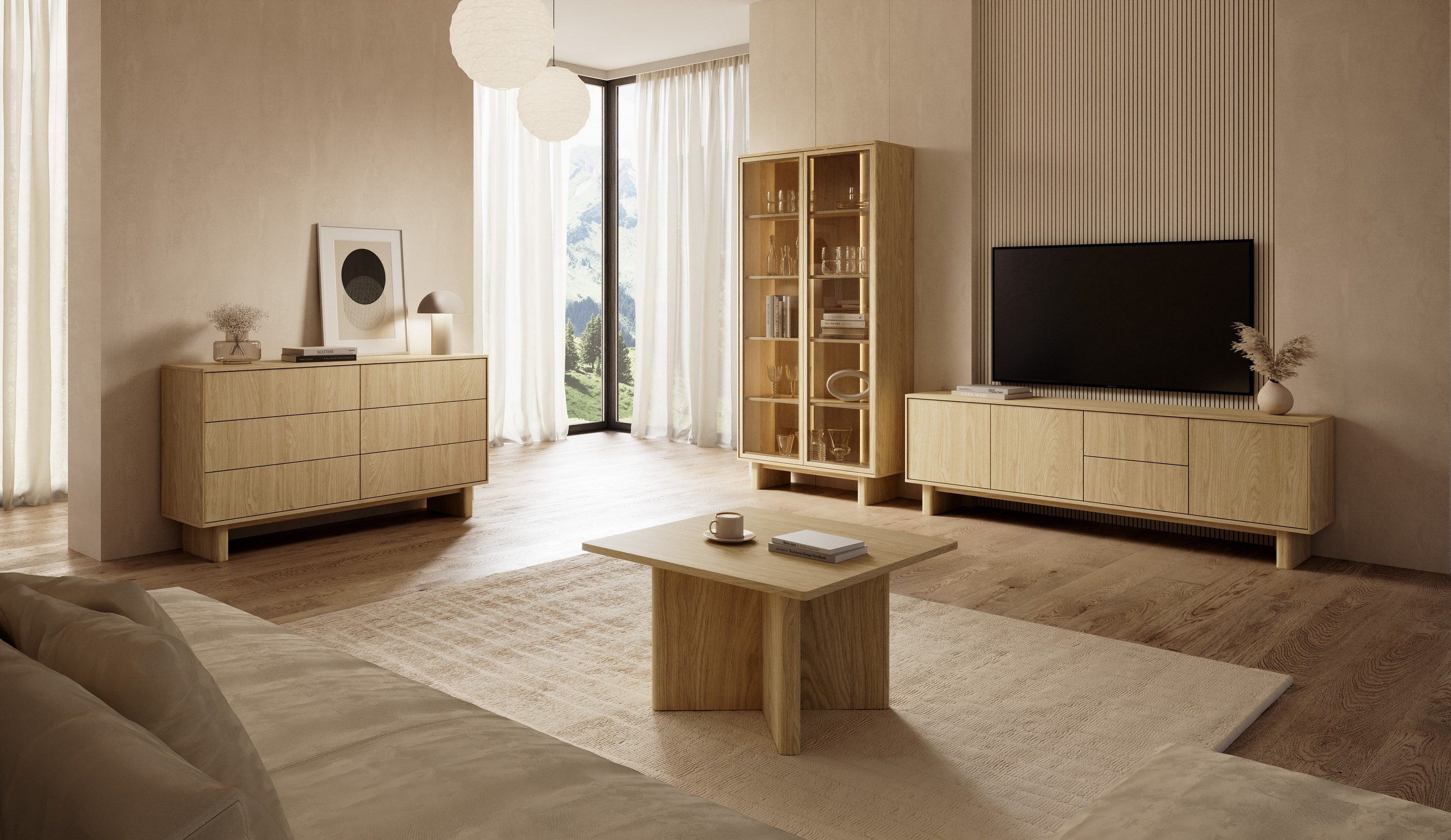 Masseno Kommode TRAVE 153,5 cm Sideboard mit 6 Schubladen Eichefarben