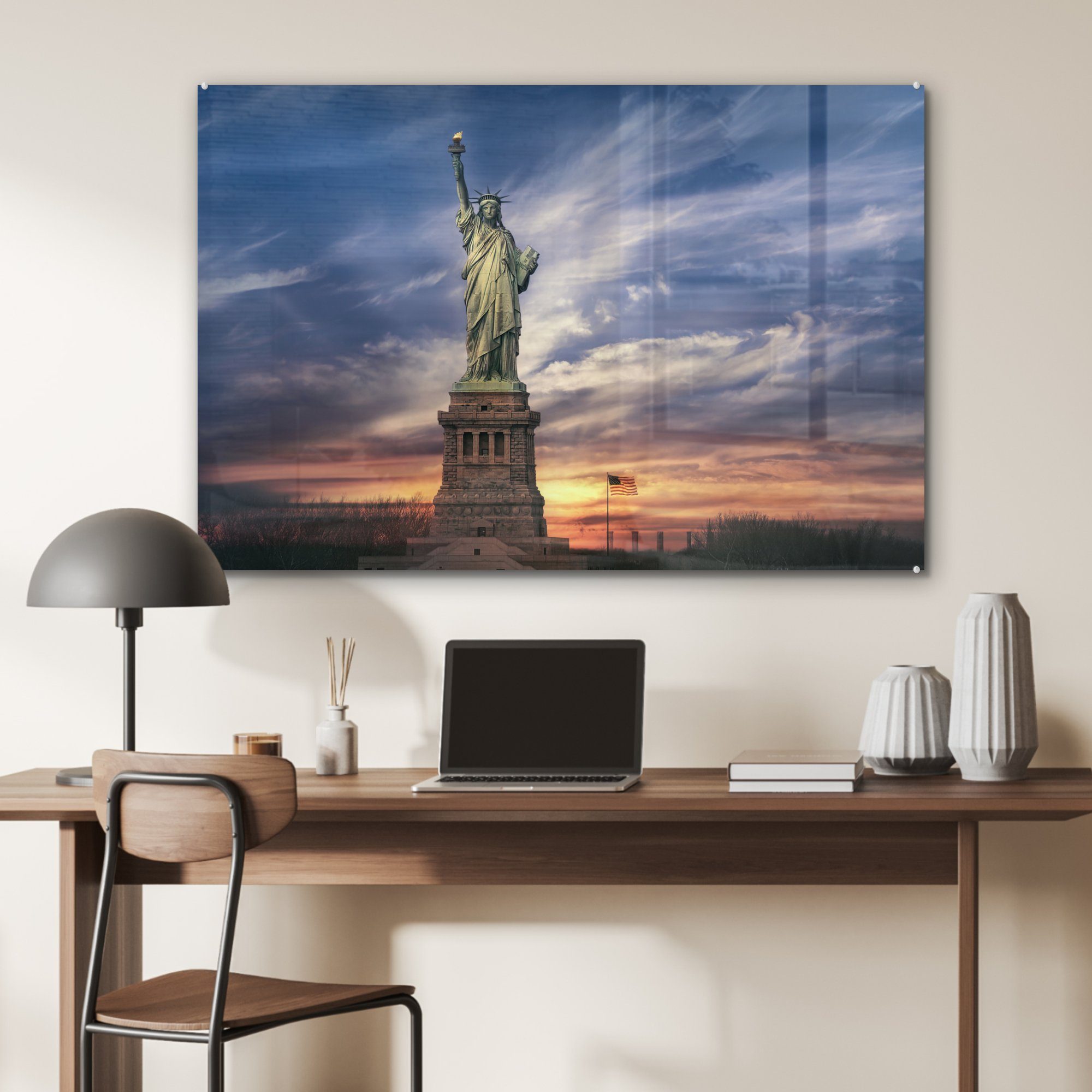 (1 Acrylglasbild von MuchoWow Schlafzimmer Bucht Wohnzimmer der New, Die den in Vereinigten St), in Freiheitsstatue Staaten & Acrylglasbilder