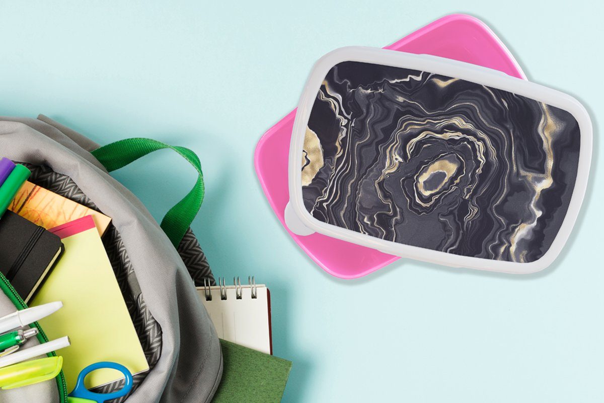 MuchoWow Lunchbox Marmor - Kinder, Kunststoff, (2-tlg), Snackbox, Kunststoff - Achat Mädchen, - Erwachsene, rosa Brotbox Geode Brotdose für Gold