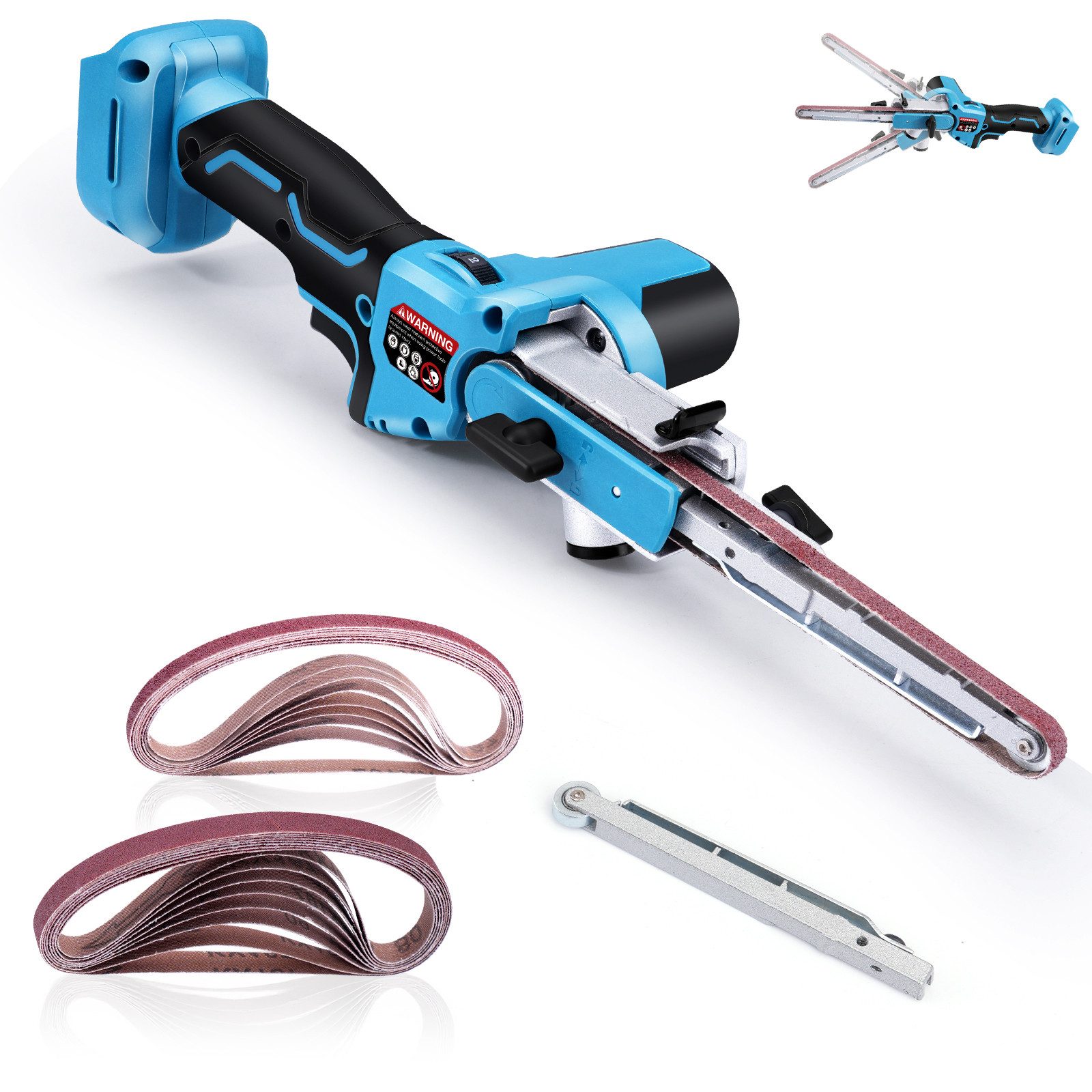 XERSEK Akku-Bandschleifer Bandfeile Schleifmaschine 9mm/13mm Schleifbände Kompatibel Makita Akku, 630 m/min, (Schwingbereich des Schleifarms: -40° bis 60), 6-stufige Drehzahlregelung, Armwinkel -40° bis 60°, Bürstenlos Motor