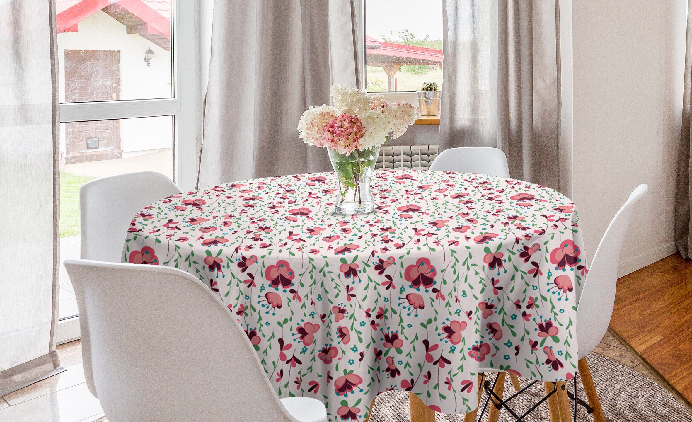 Abakuhaus Tischdecke Kreis Tischdecke Abdeckung für Esszimmer Küche Dekoration, Blumenweinlese aufblühenden Röschen
