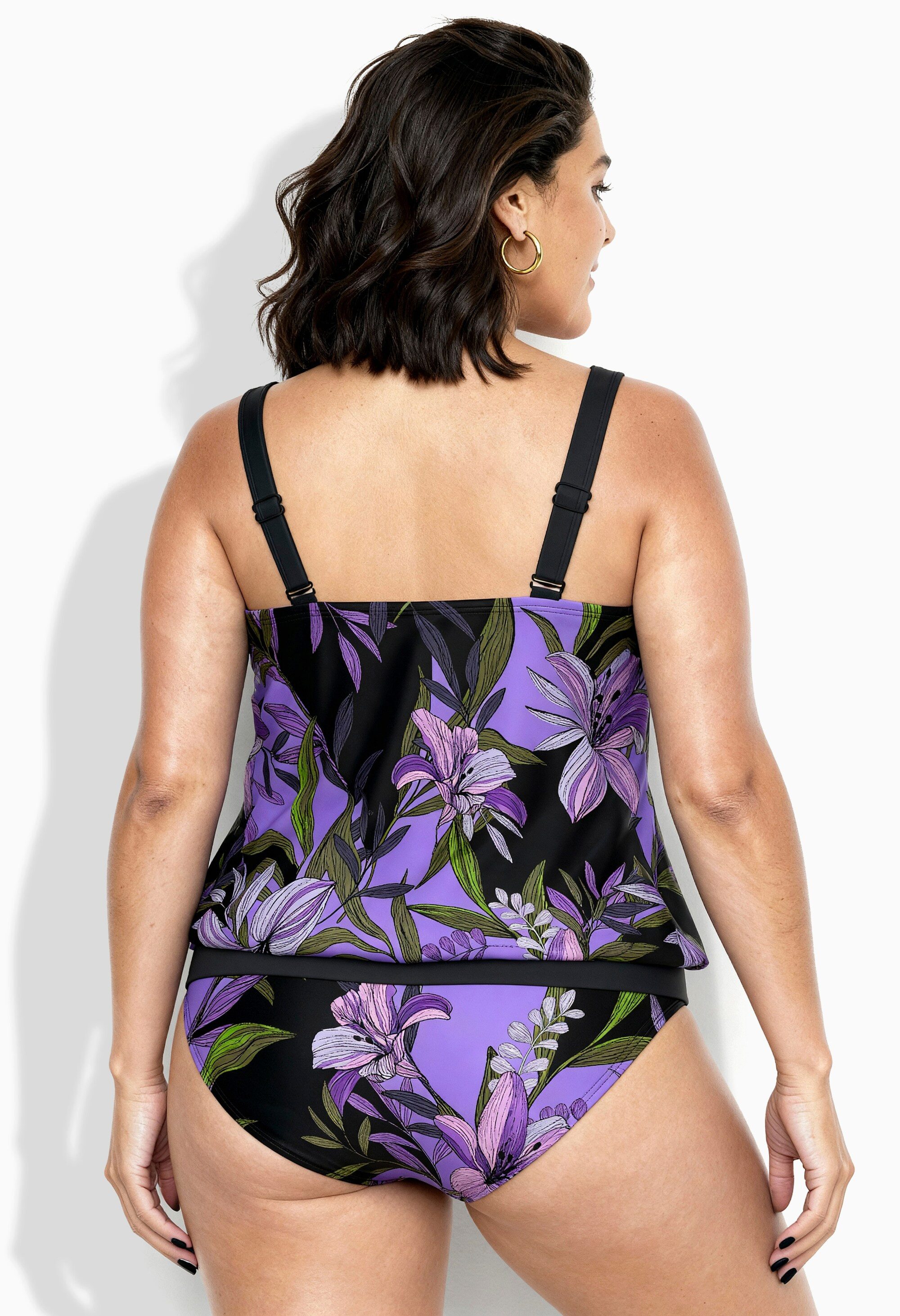 Ulla Popken Soft-BH Tankini Lilien Softcups Elastiksaum