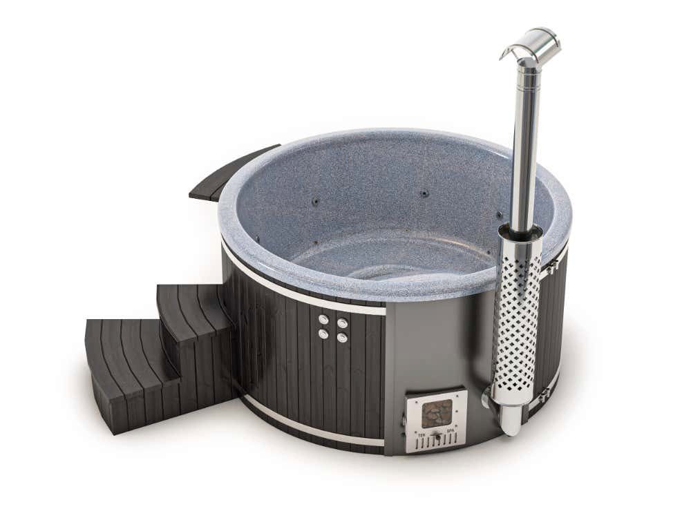 FinnTherm Whirlpool Badefass Holz Stockholm "Spa Edition" Deluxe, in nightpearl