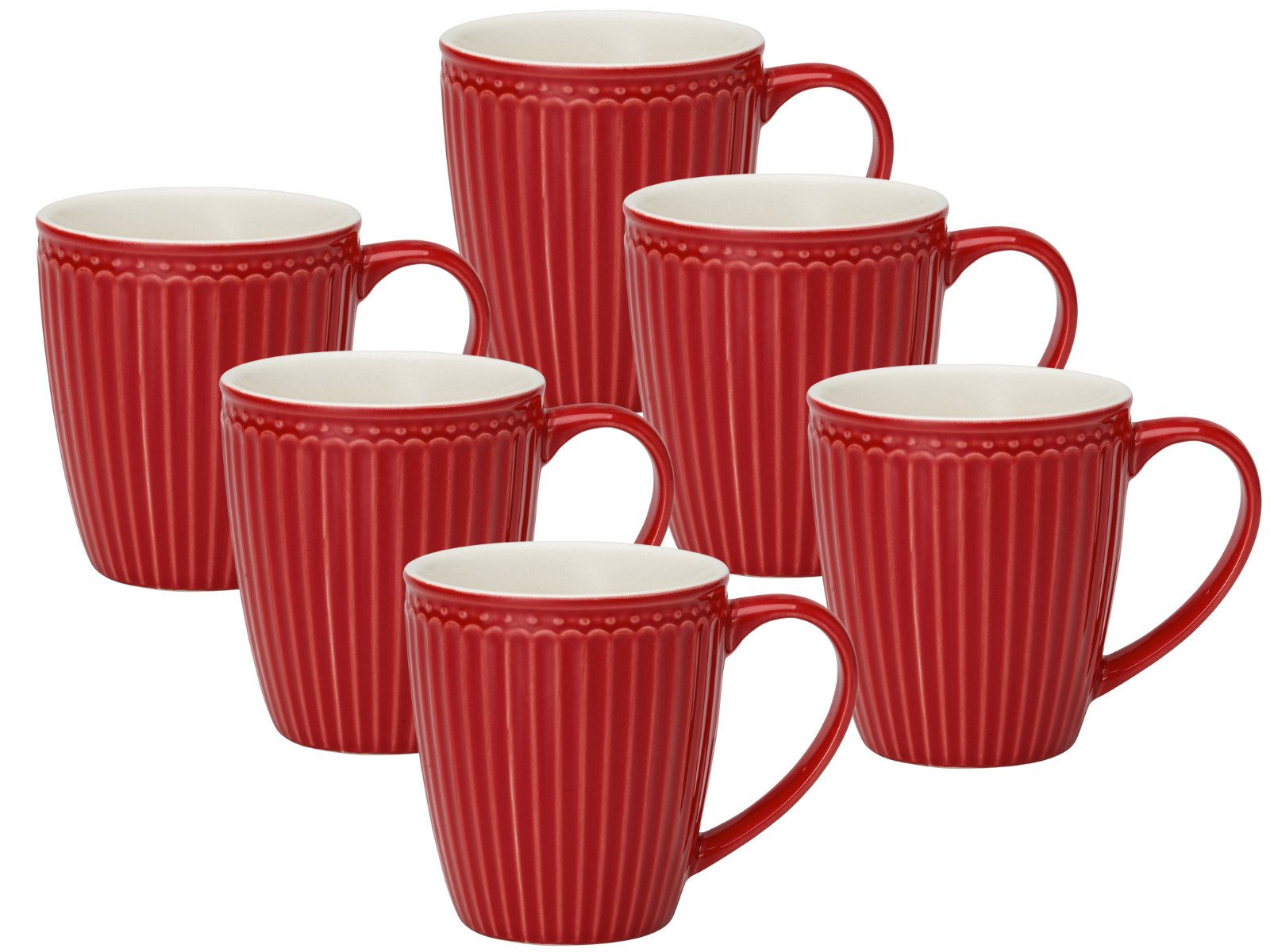Greengate Kaffeeservice Alice Becher mit Henkel red 0,4l Set6, Steinzeug