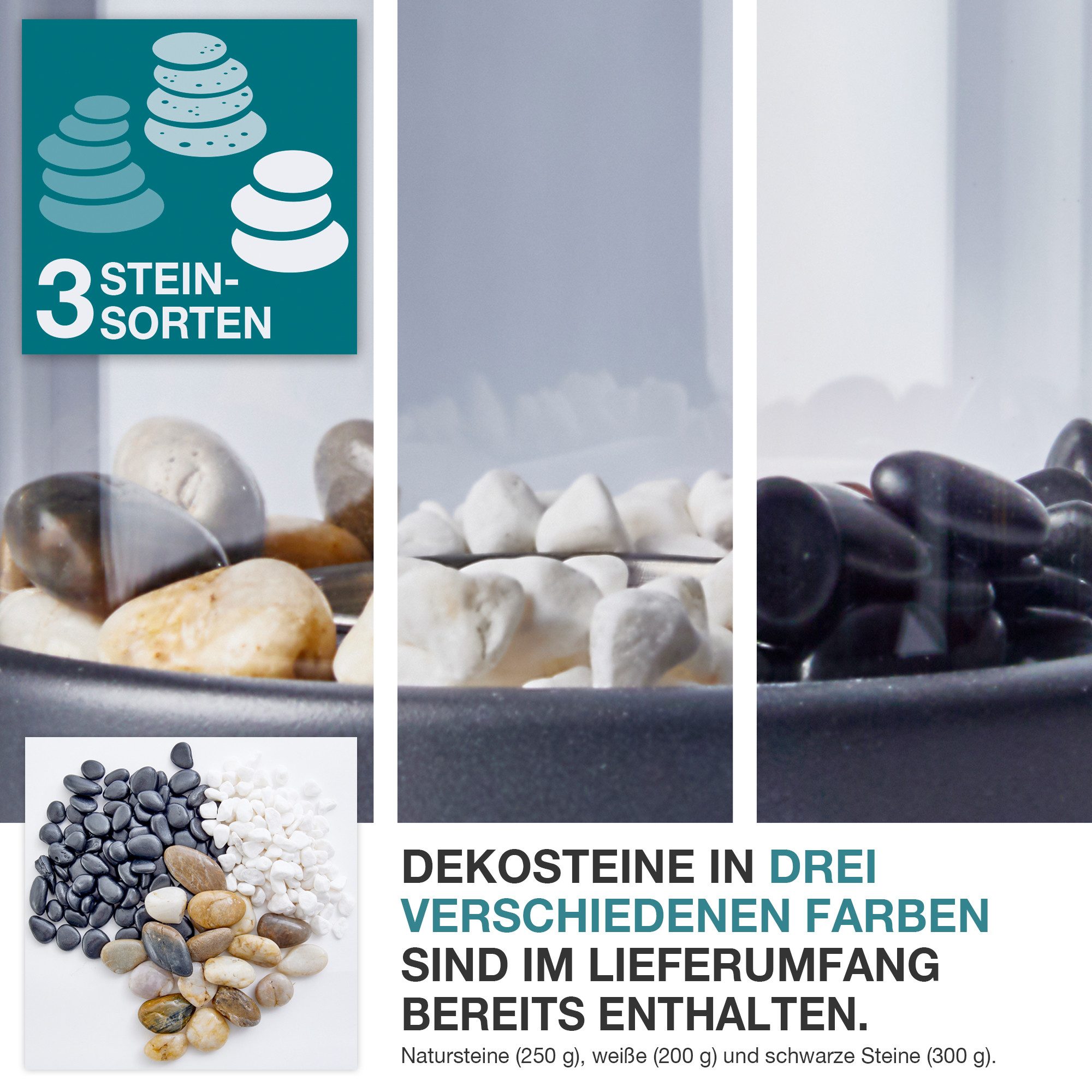TOM Tischfeuer Tischkamin Bio Ethanol Rund Komplett Set mit Dekosteine (14-St), Standfuß – Bild 5 von 5
