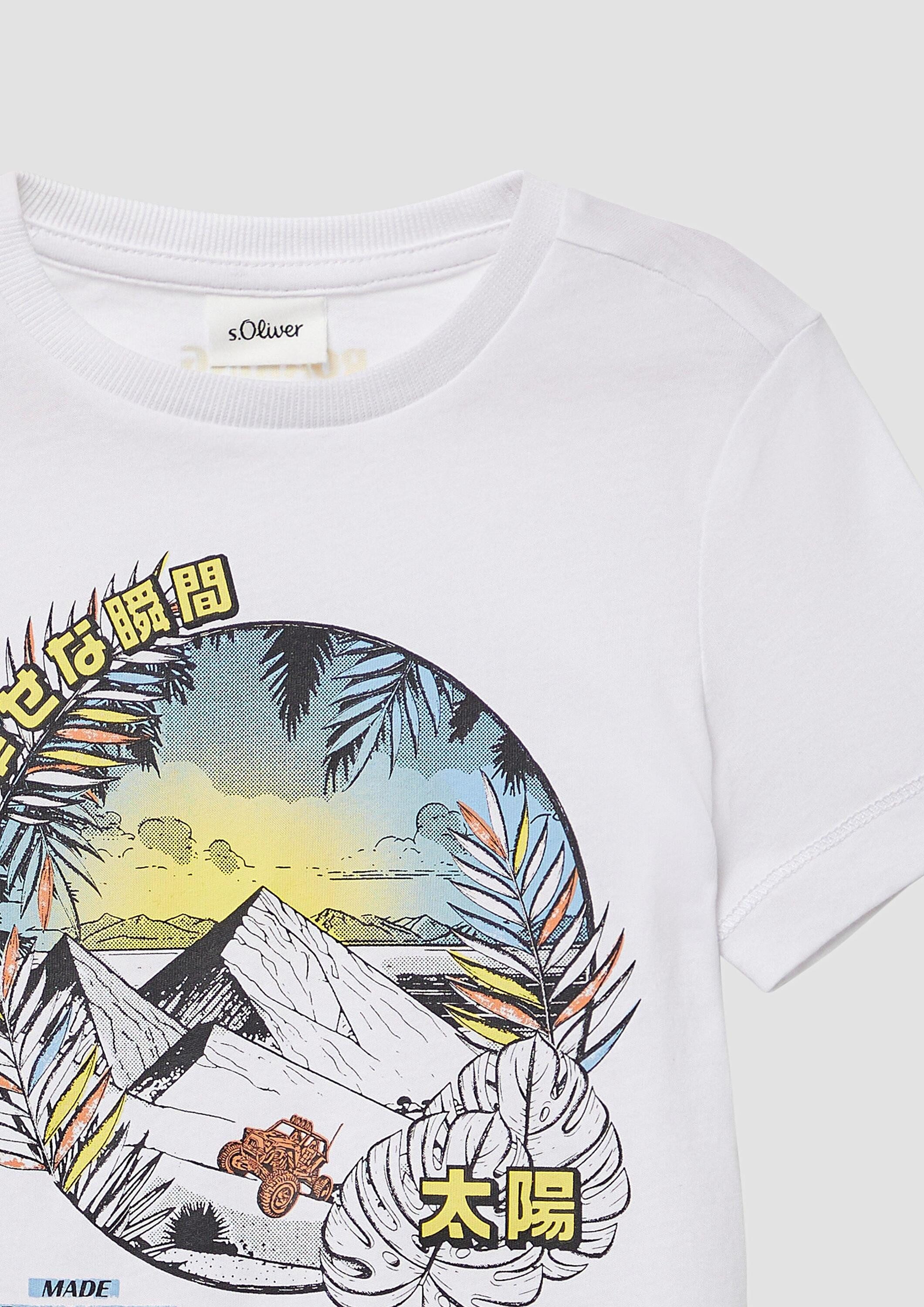 s.Oliver Kurzarmshirt T-Shirt Printshirt mit seitlichen Schlitzen am Saum