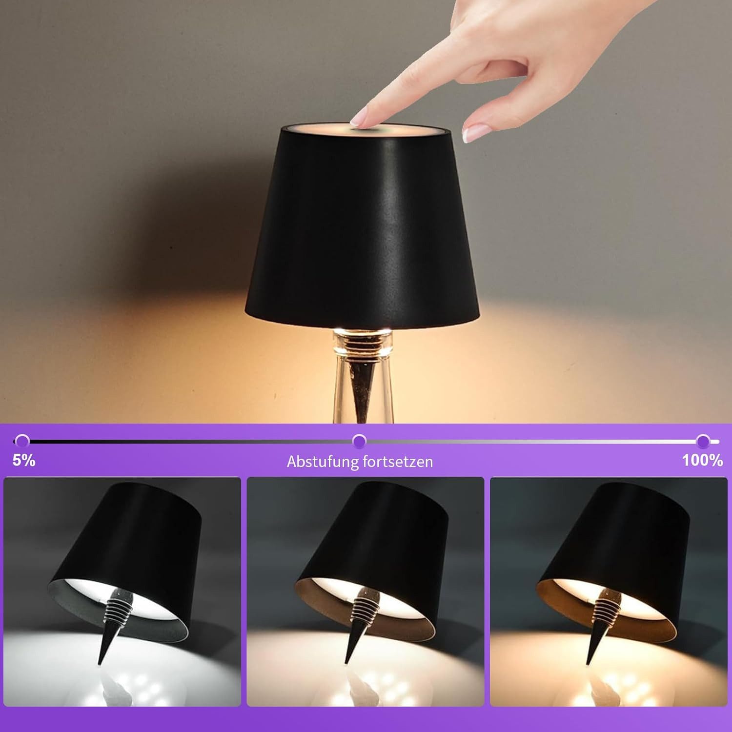 Realb2b LED Tischleuchte LED Flaschenlampe Aufsatz Touch Tischleuchte Flaschen Innen/Outdoor, LED Energiesparend Integriert, Weiß, Kabellos, wasserdicht, Touch- – Bild 2 von 5