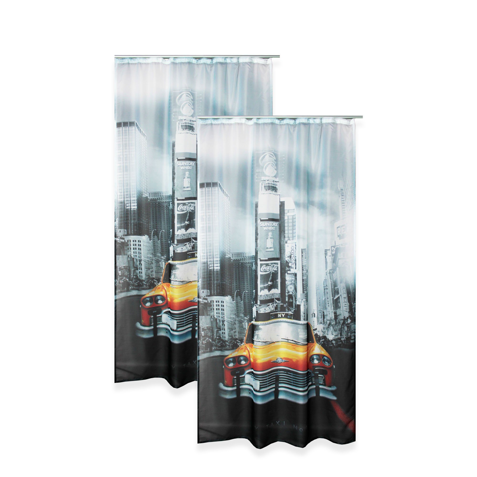 Gardine Vorhang 2er Set Digitaldruck halbtransparent City Motiv 140x245 cm, Haus und Deko, Kräuselband (1 St), halbtransparent, Polyester New York