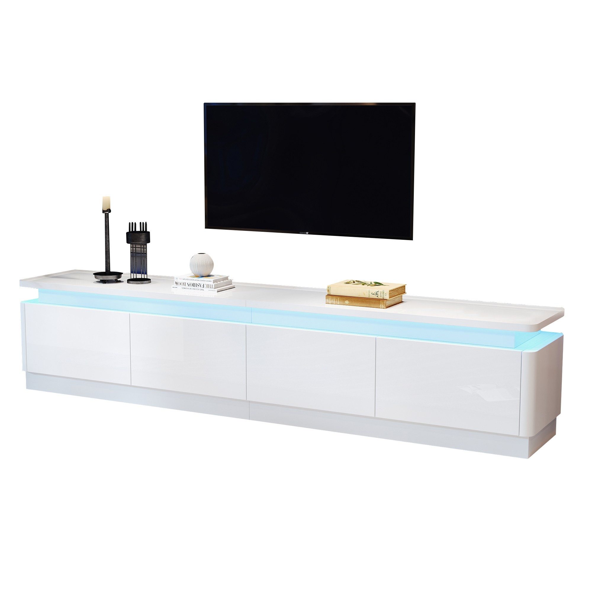 TV-Schrank Lowboard TV-Board mit LED-Beleuchtung & 4 Schubladen