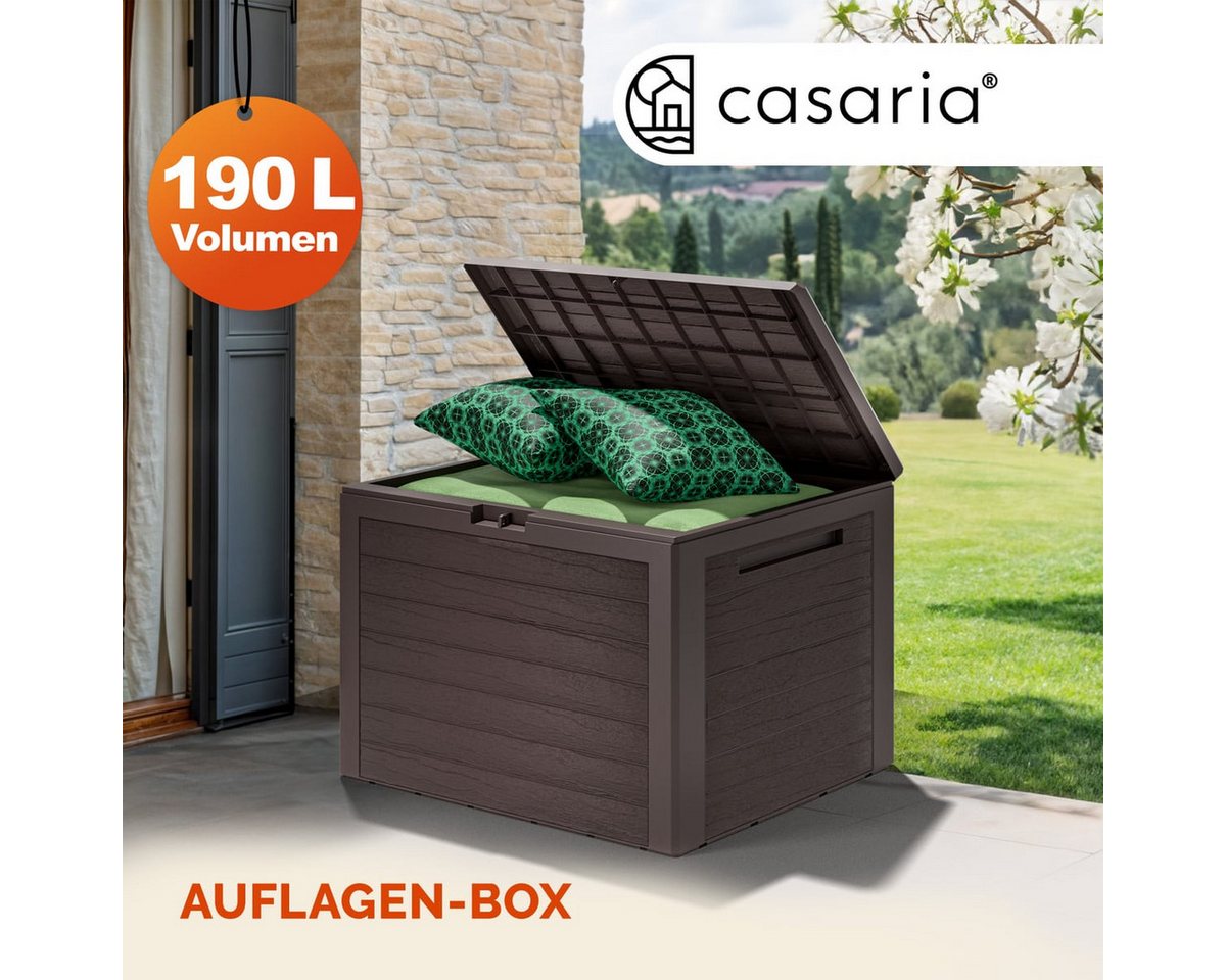 Thumbnail - Casaria Auflagenbox Lille - braun (1 St), 190L UV-beständig Griffmulden Verschließbar Balkon Holz-Optik Braun