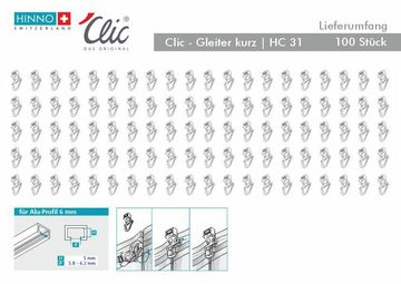 Klick-Gleiter hinno-clic HC31, HINNO, Gardinen, Gardinenleisten, Gardinenschienen, Gardinenstangen, Innenlaufsysteme, Vorhänge, (100-St), HINNO Clic-Gleiter