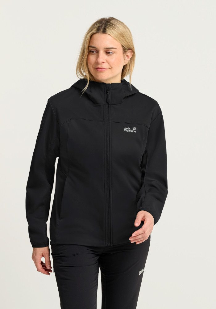 Jack Wolfskin Softshelljacke WINDHAIN 2 HOODY W mit wasserabweisendem und windabweisendem Obermaterial, normale Länge