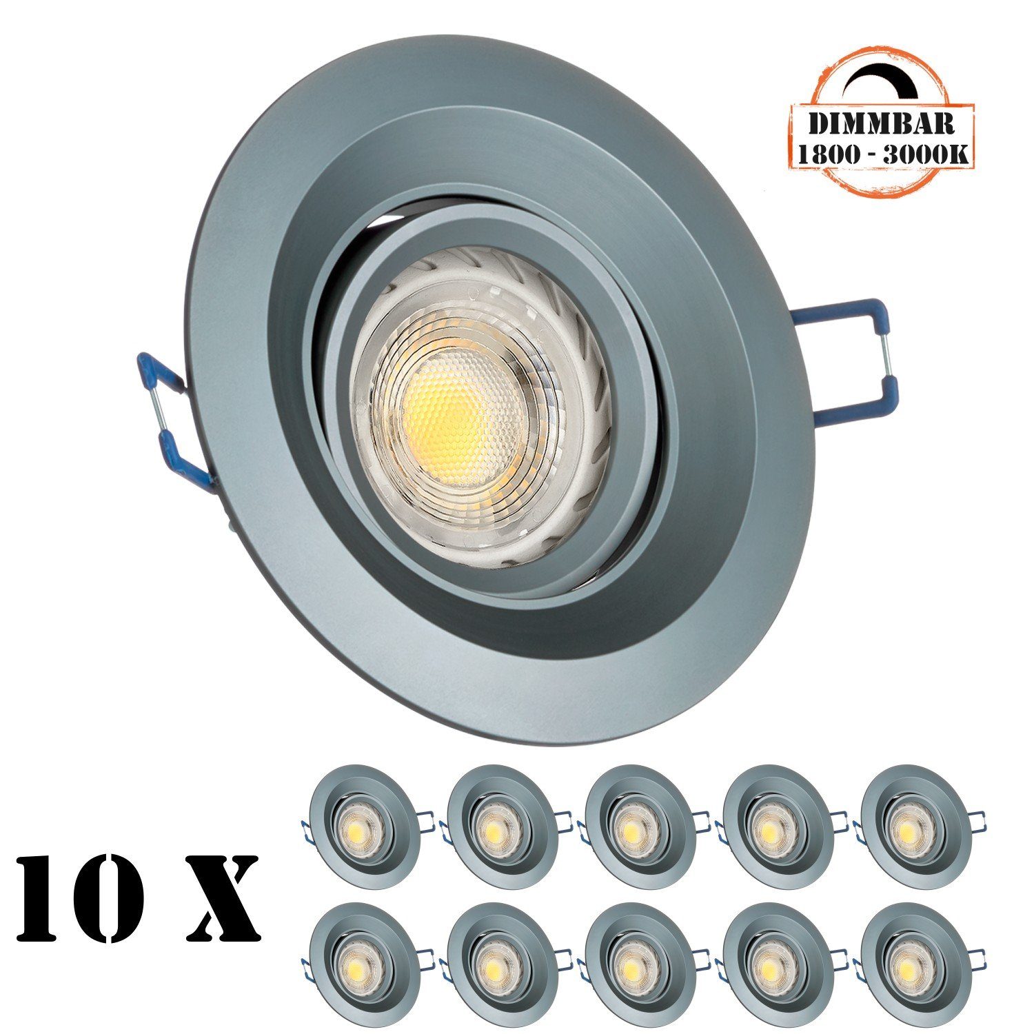 LEDANDO LED Einbaustrahler 10er LED Einbaustrahler Set GU10 in anthrazit mit 5,5W LED von LEDANDO