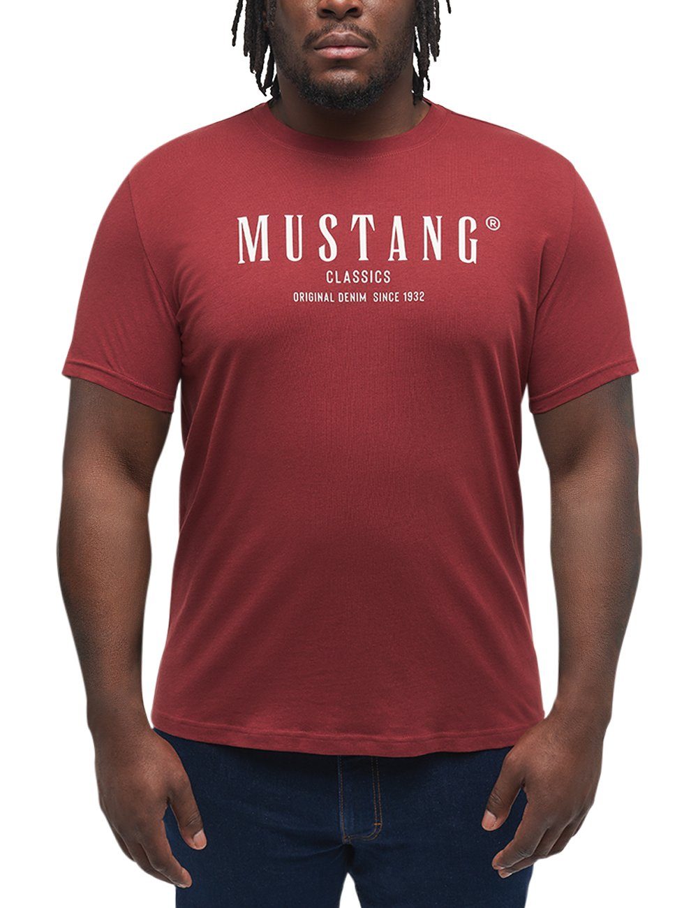 MUSTANG dunkelrot Print-Shirt Mustang Kurzarmshirt