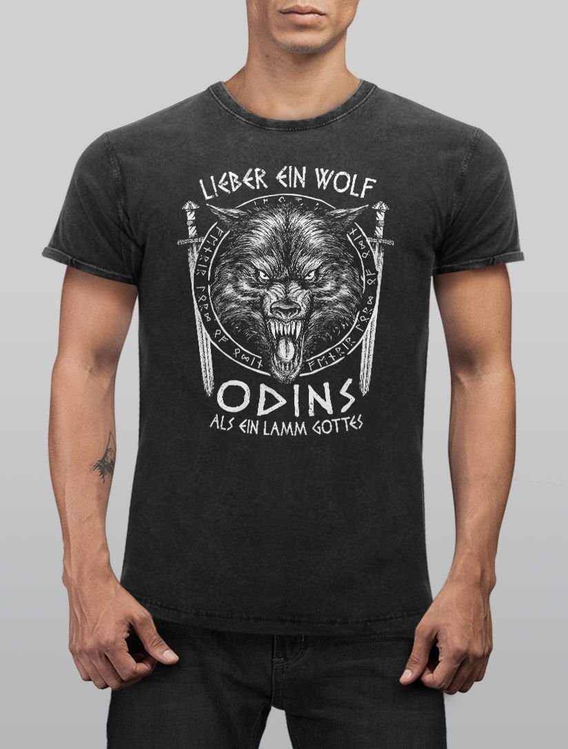 Wikinger ein Aufdruck Print-Shirt nordische Vintage als Neverless Gottes T-Shirt Shirt Lamm Neverless® Wolf Herren Print ein Mythologie mit Lieber Odins