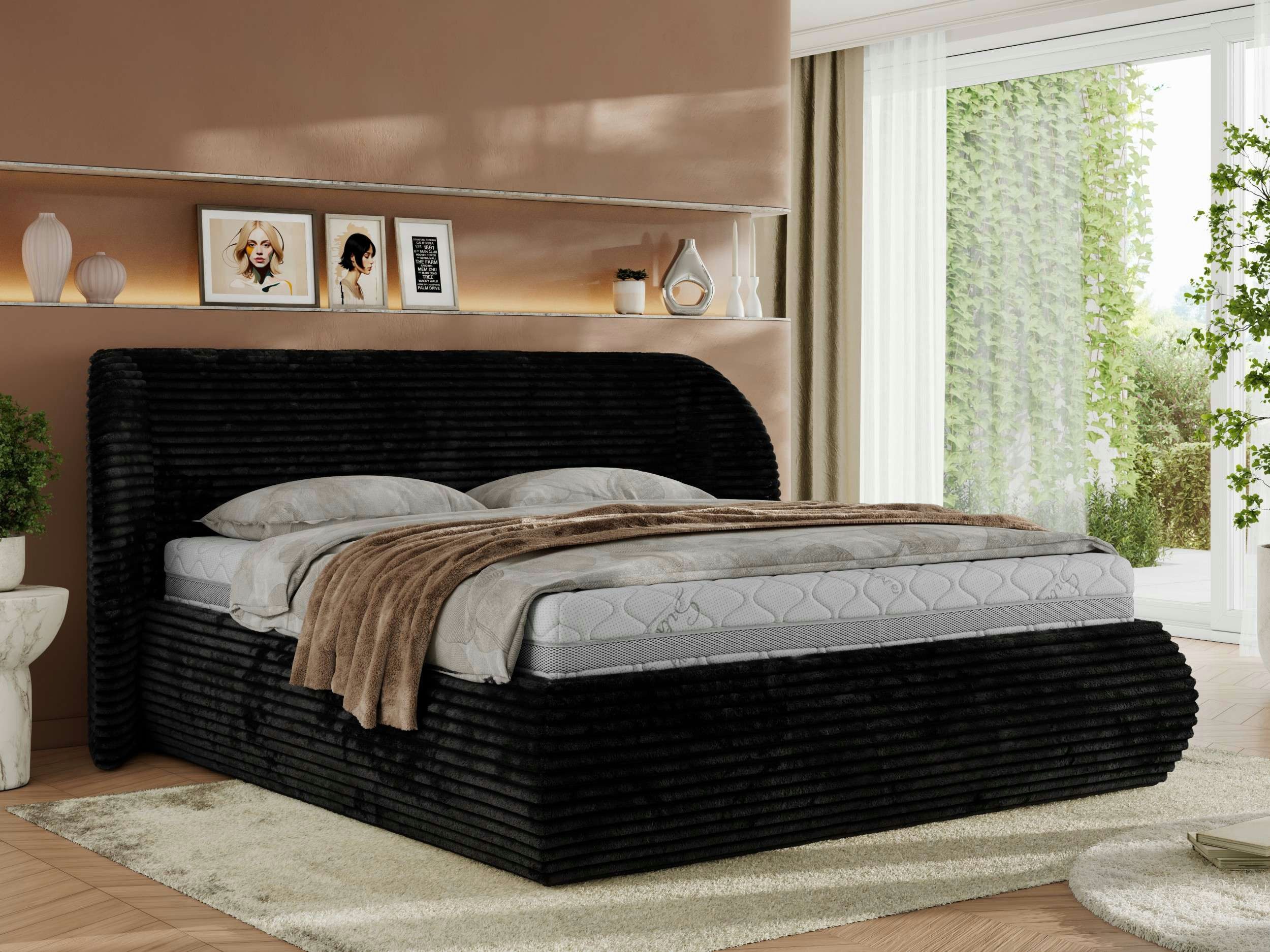 MKS MÖBEL Polsterbett CAELA Classic (Bett, Doppelbett mit Bettkasten & Lattenrost, ohne/mit Matratze), Gasdruck-Mechanismus, gepolstertes Kopfteil 110 cm, Größen 140–200 cm