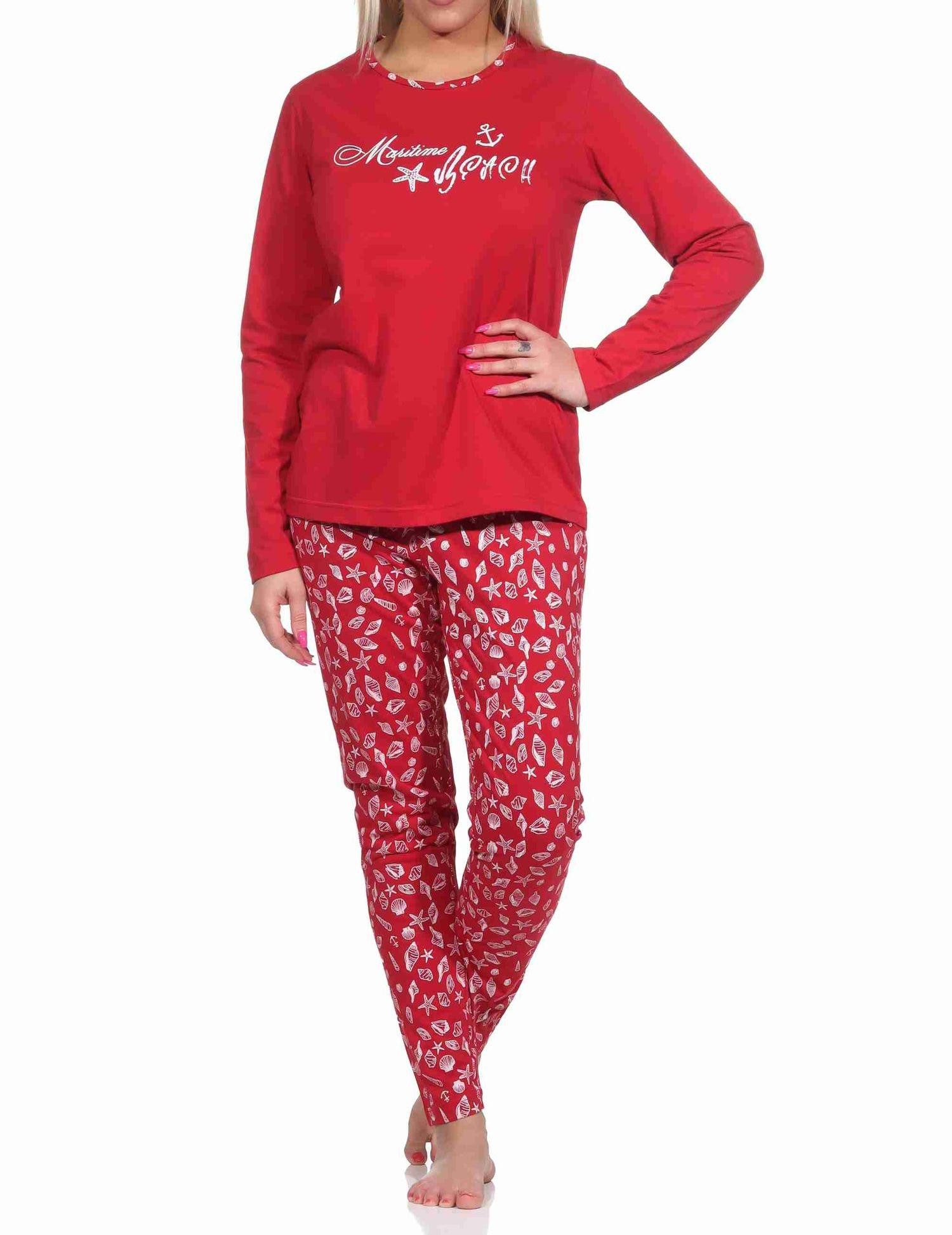 Pyjama Damen langarm Schlafanzug in maritimer Optik