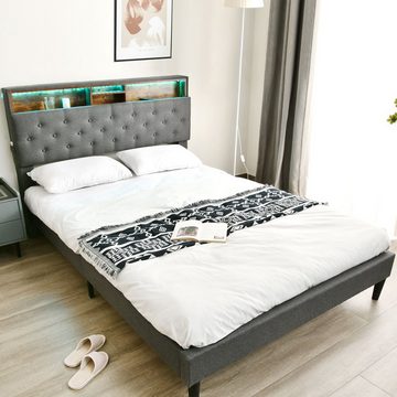 BlingBin Polsterbett Bett (mit LED-Beleuchtung, Lattenrost aus Holz, 140×200CM), 214 x 149 x107 cm (TxBxH)