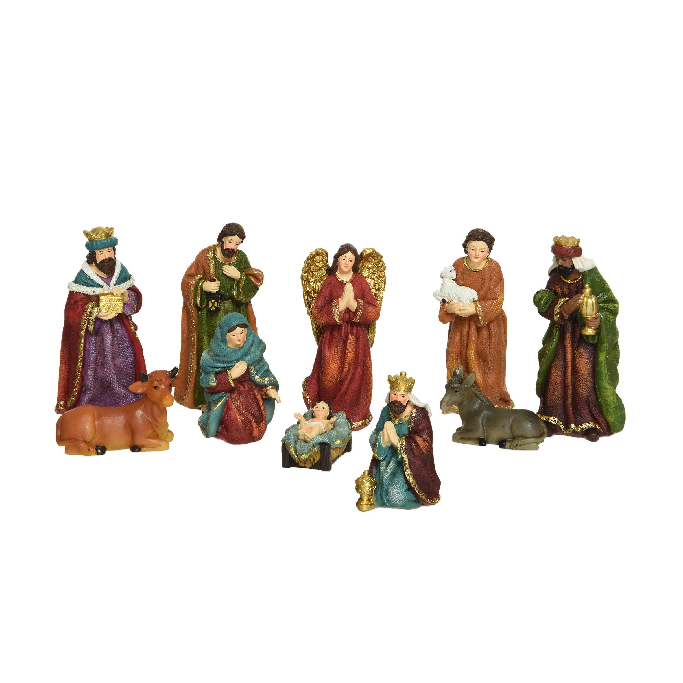 Spetebo Krippenfigur Weihnachts Krippenfiguren handbemalt - 10 Stück / 11 cm (Set, 10 St., Krippenfiguren), Krippen Stall Tisch Dekoration
