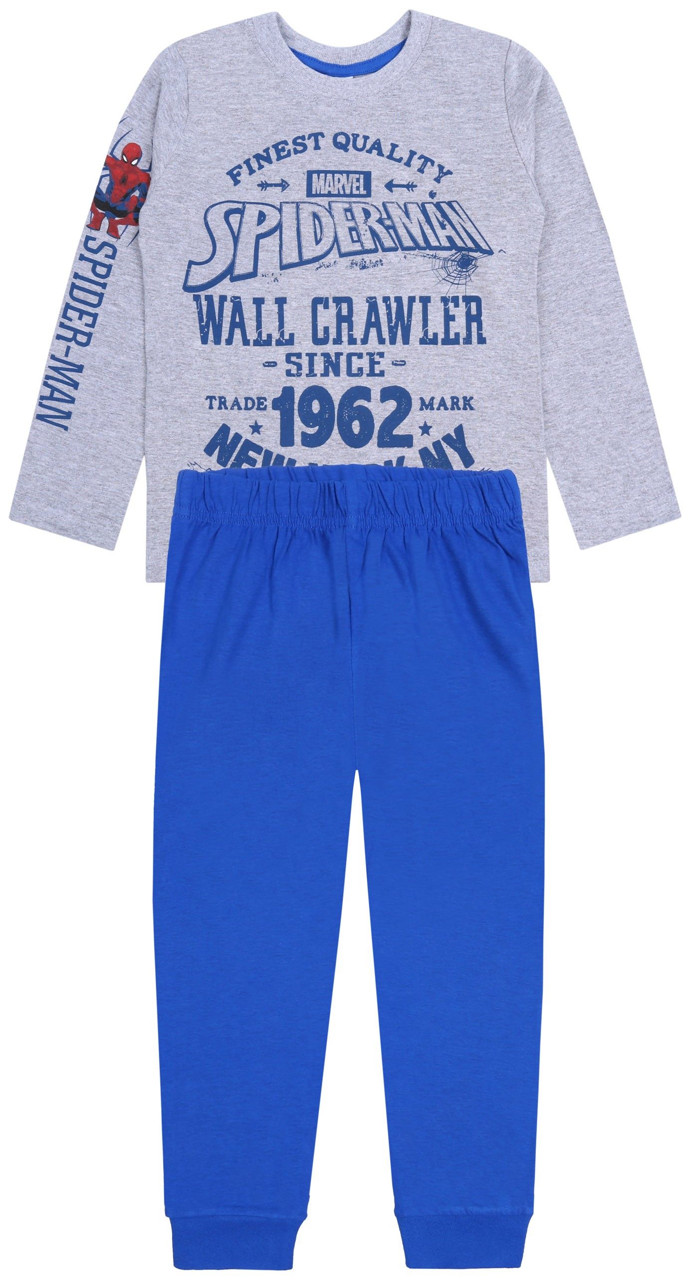 MARVEL Pyjama Grau-blaues Jungenpyjama Spiderman MARVEL 6-7 Jahre
