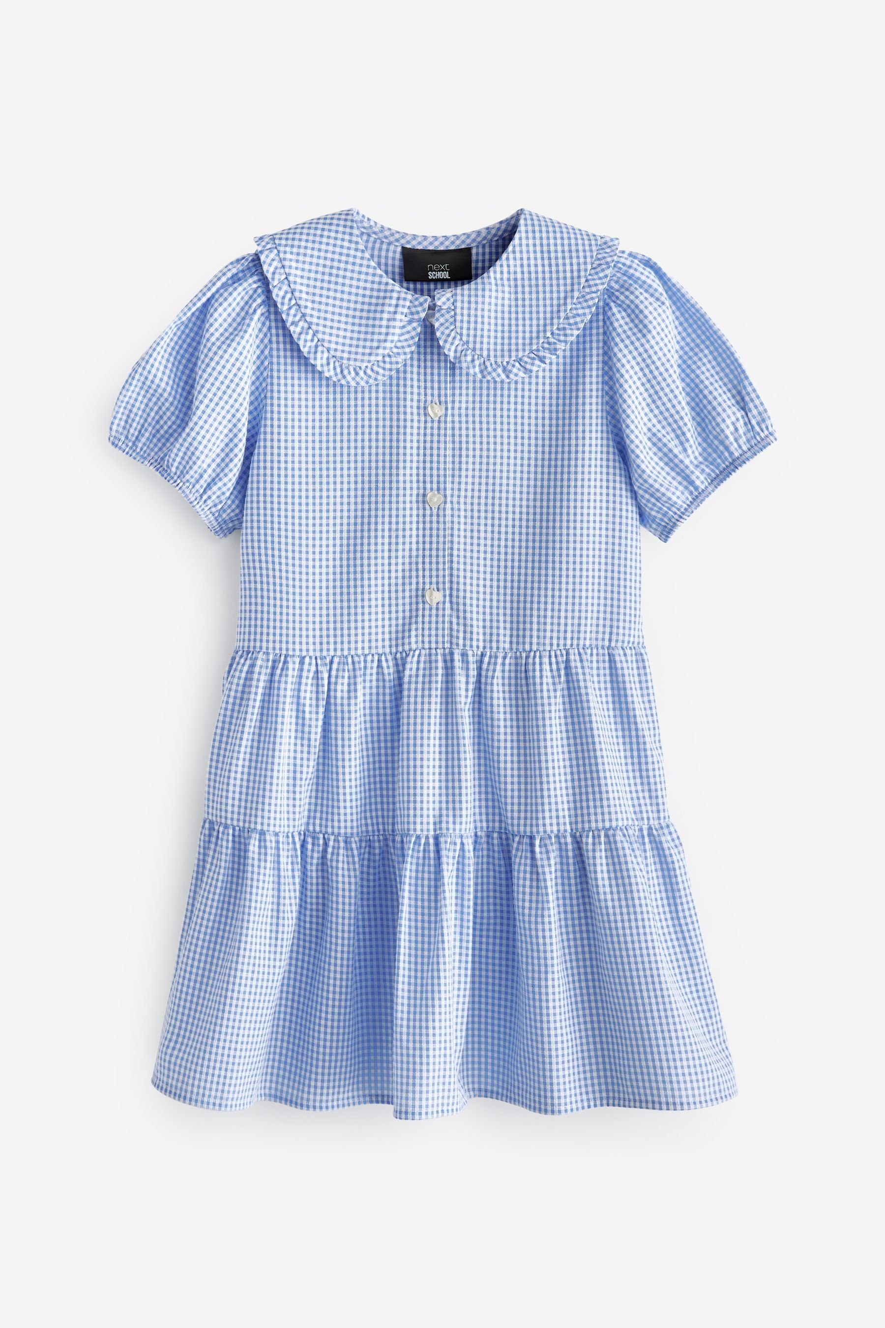 Next Volantkleid Gestuftes Kleid mit Vichykaros + hübschem Kragen (1-tlg)