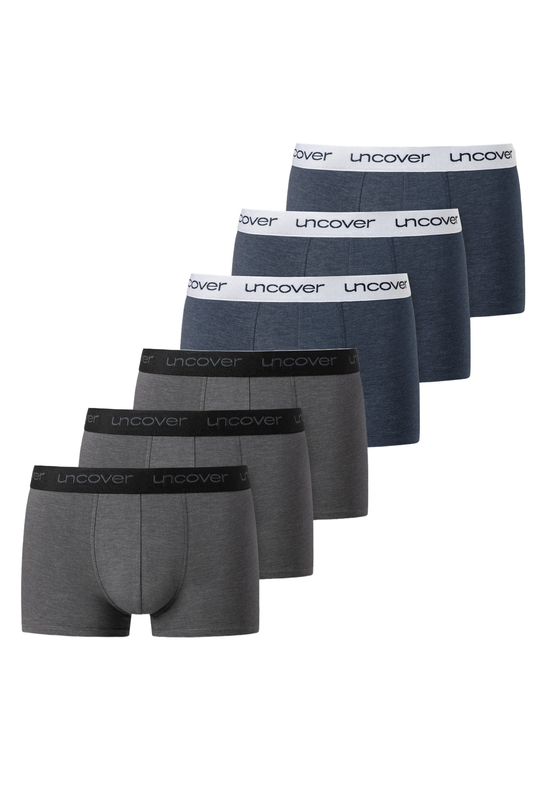 uncover by SCHIESSER Retro Boxer 6er Pack Basic (Spar-Set, 6-St) Retro Short / Pant - Baumwolle - Ohne Eingriff - Blau / Grau