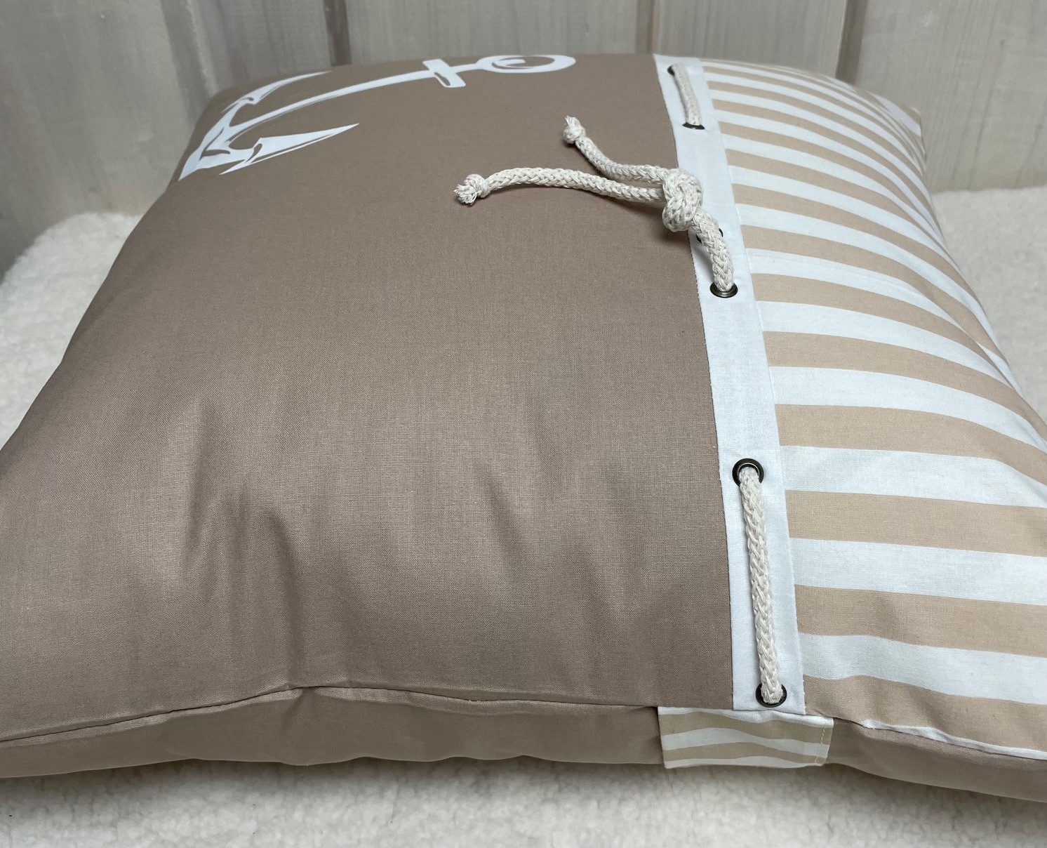 Ammerkind Dekokissen Maritime Kissenhülle Anker, beige/weiß, 1 Kissenhülle ohne Füllung