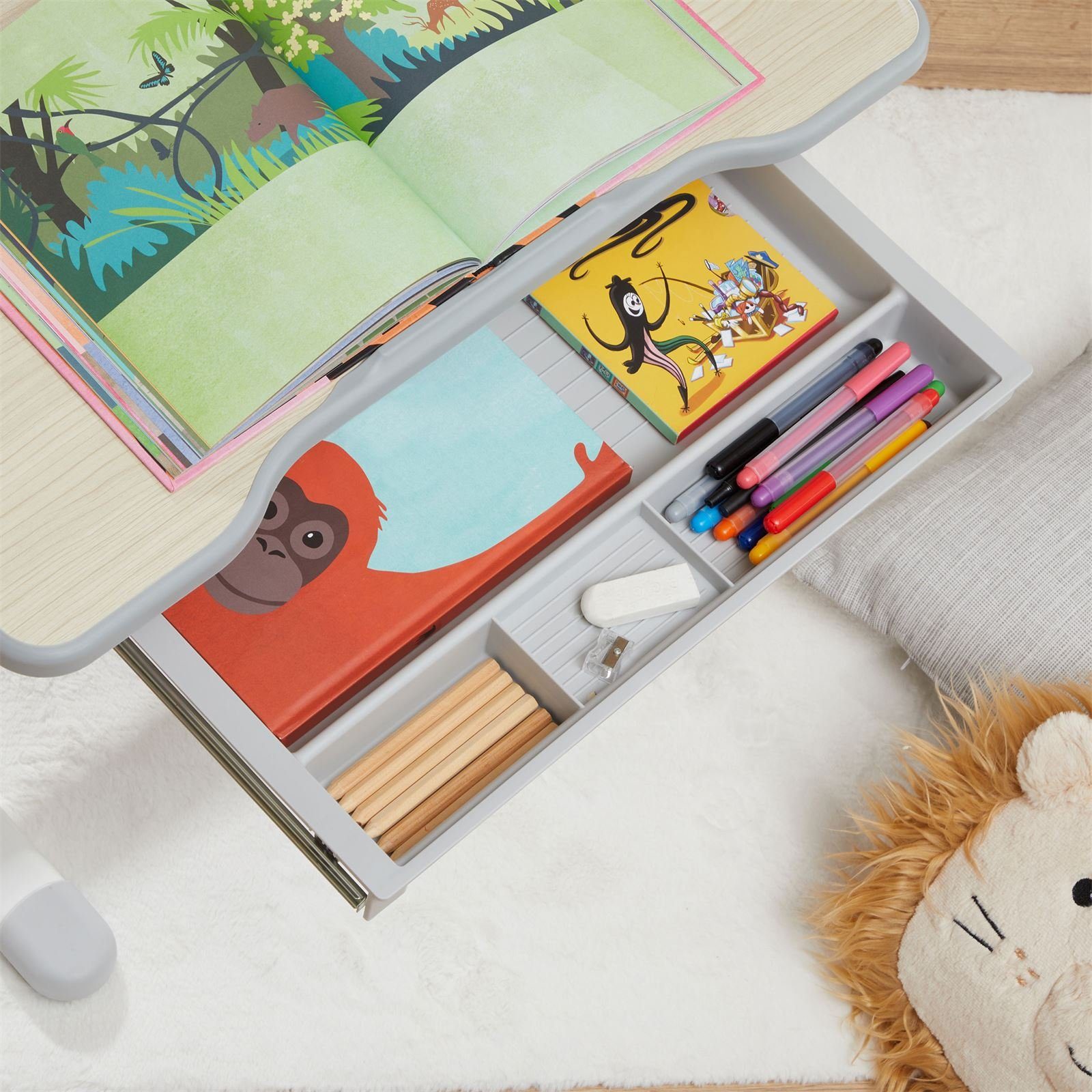 CARO-Möbel Kinderschreibtisch VITA, Kinderzimmer Schreibtisch neigbar Schublade & Rucksackhalterung – Bild 4 von 5