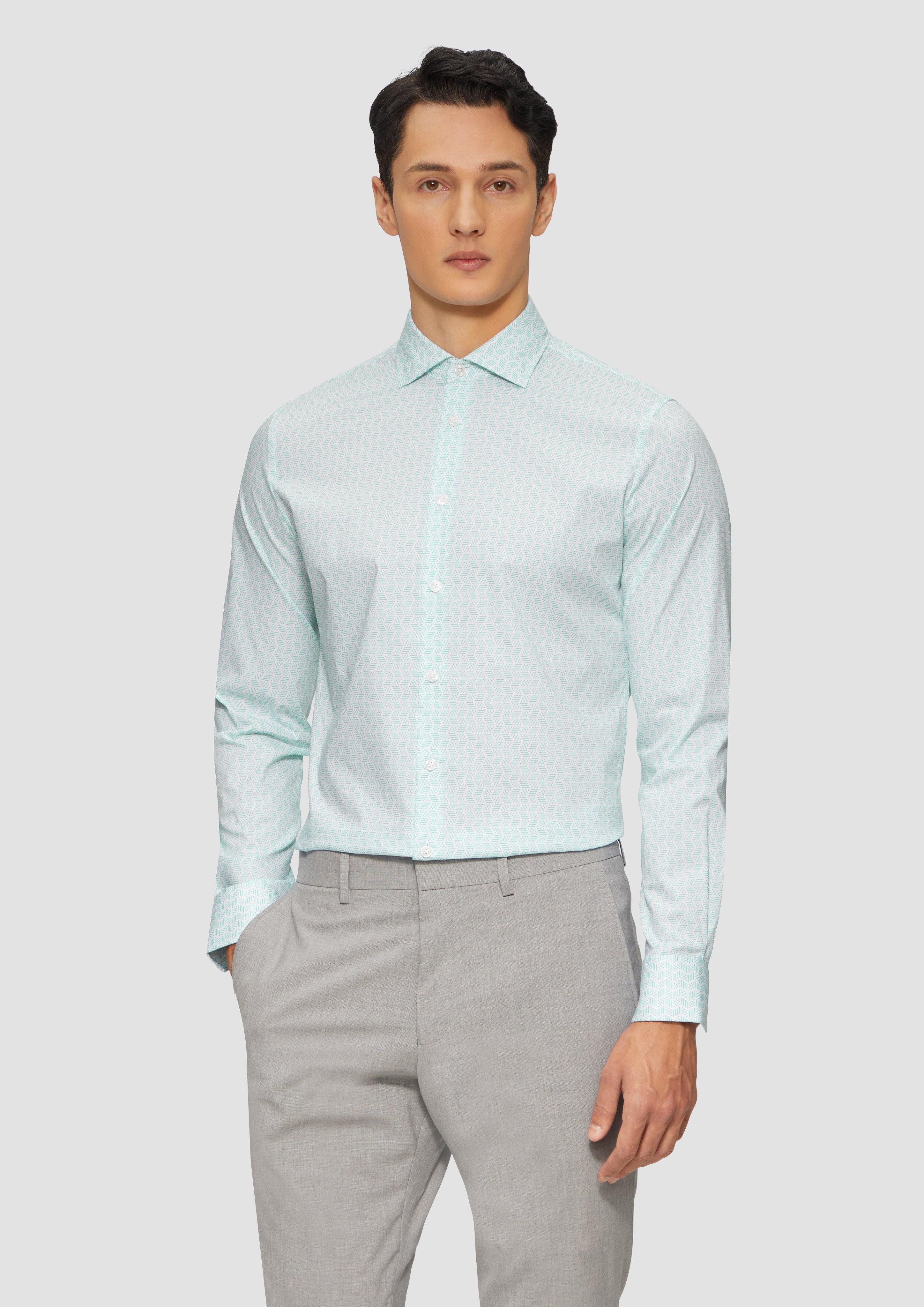 Langarmhemd Tailored Fit: Elastisches Baumwollhemd mit All-over-Print