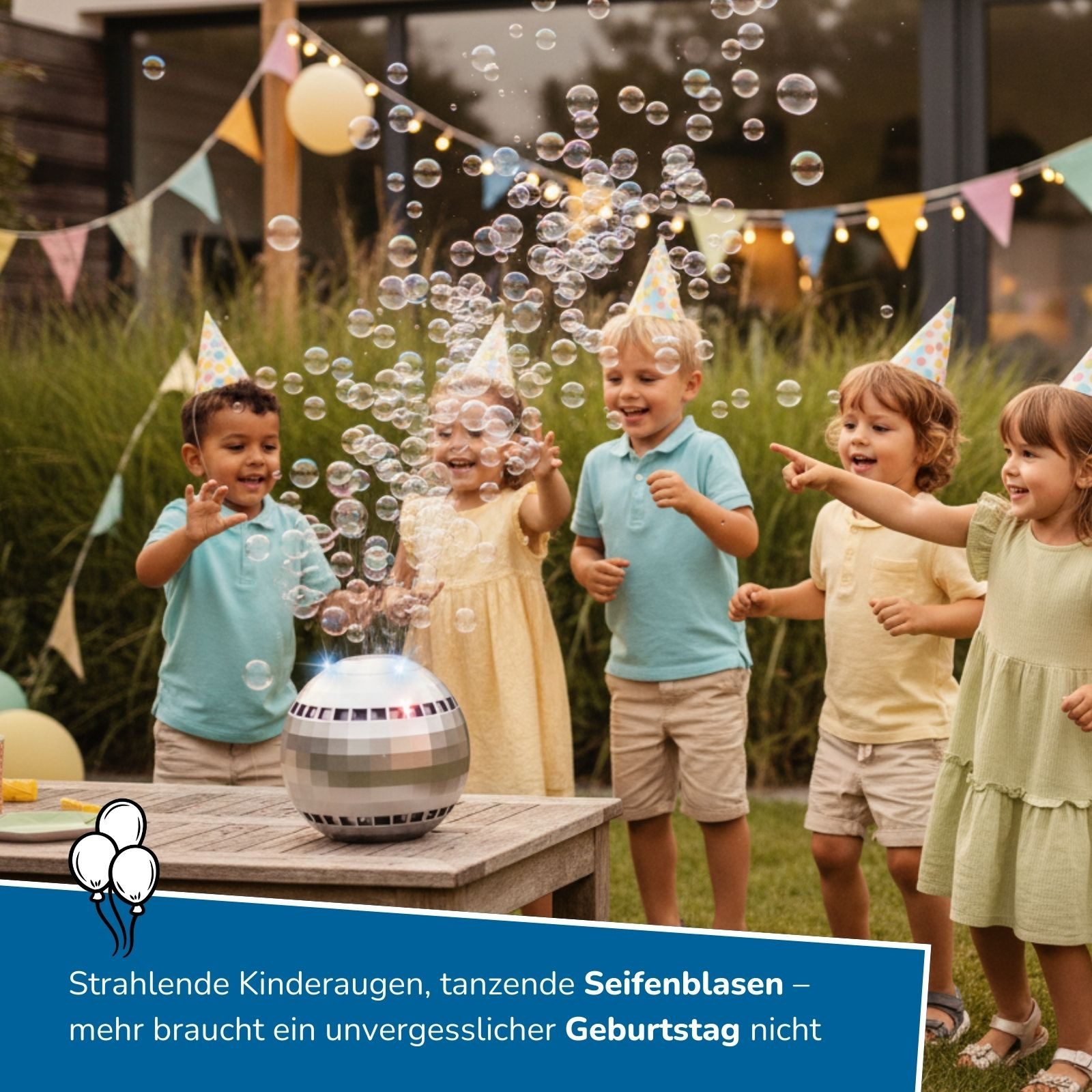 alldoro Seifenblasenmaschine Automatische Seifenblasenmaschine Diskokugel mit LED-Leuchteffekt, Bubble Maschine mit auslaufsicherem Tank für Kindergeburtstag & Party