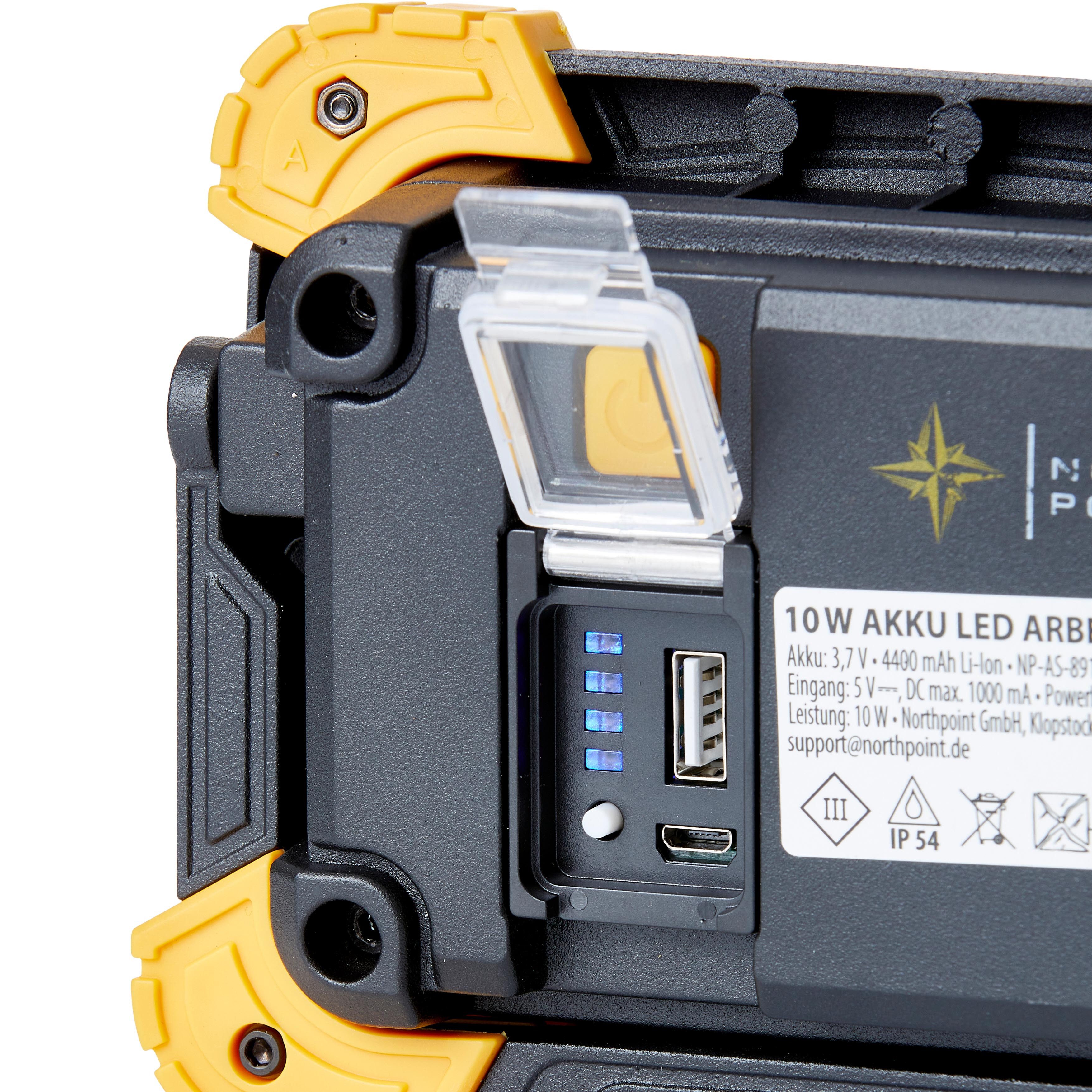 Northpoint LED work light with battery, dimmable, 1100 lumens, IP54 with power bank function