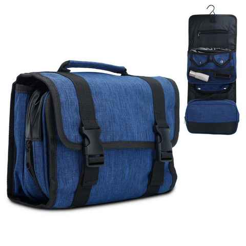 Intirilife Reisetasche (Faltbare Reisetasche in DUNKEL BLAU), Faltbarer Kulturbeutel aufhängbar mit Kunststoff Schnallen