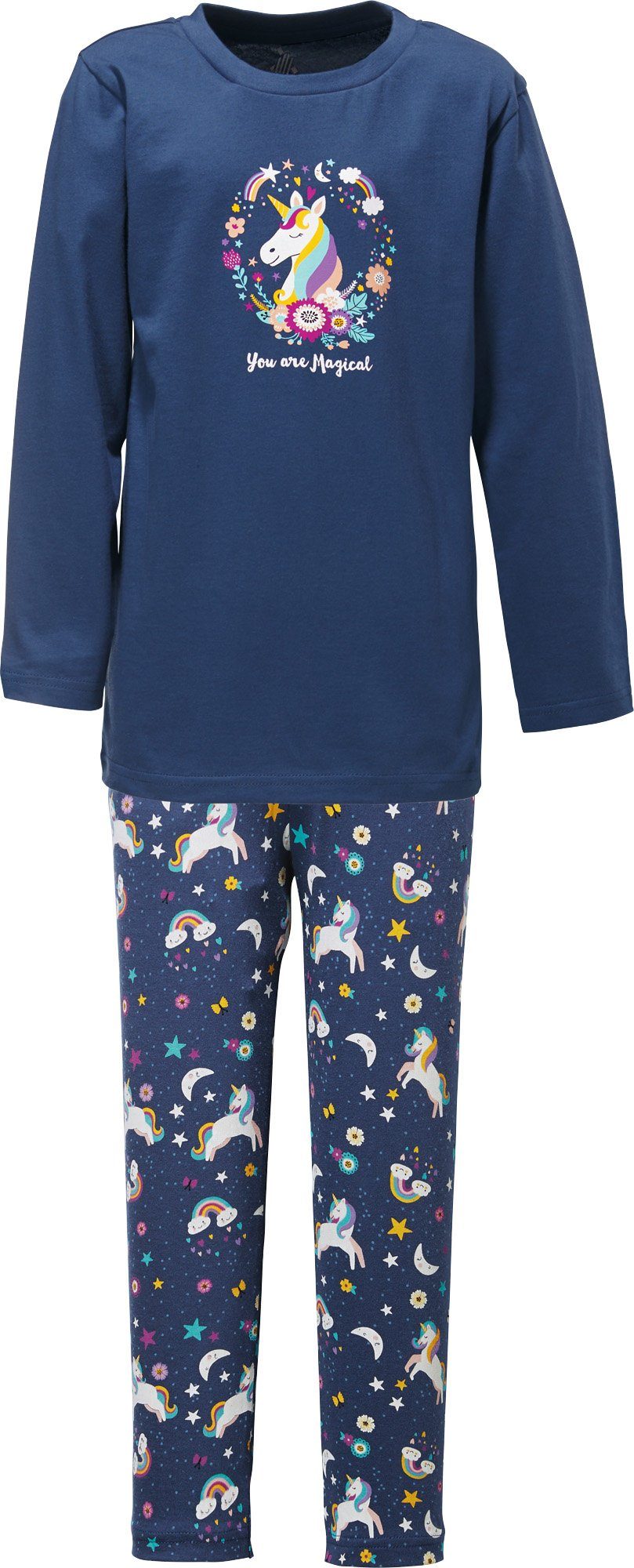 Erwin Müller Pyjama Kinder-Schlafanzug Single-Jersey Tiermotive: Einhorn/Sterne