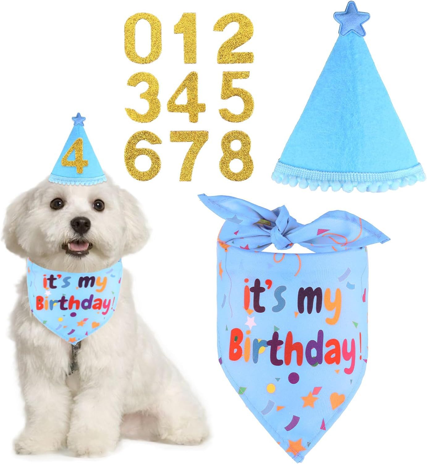 Ledander Hundekostüm 3 Stücke Hunde Geburtstag Deko, Hut Bandana Mütze