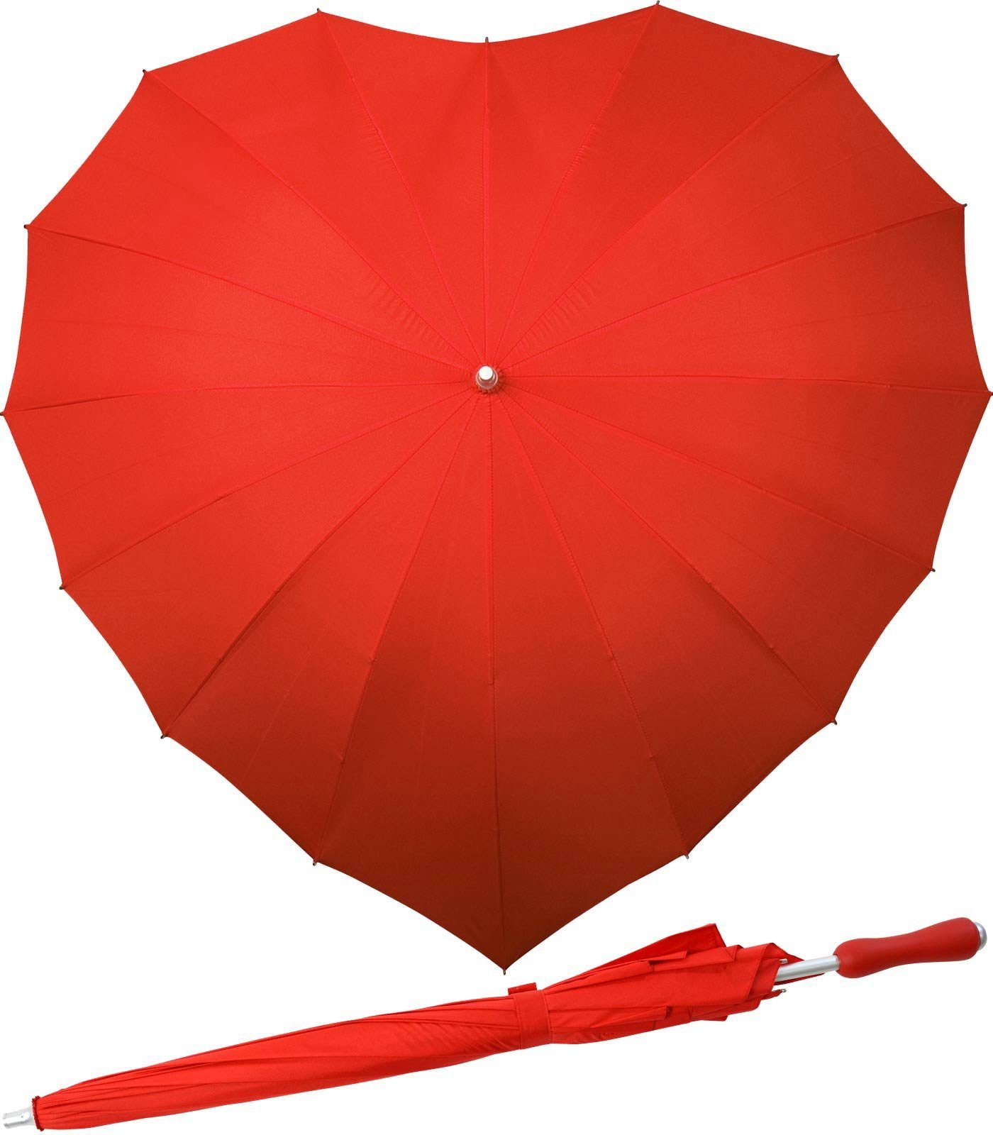 Impliva Langregenschirm Regenschirm 16-teilig in Herzform Hochzeitsschirm, herzförmiger Regenschirm rot